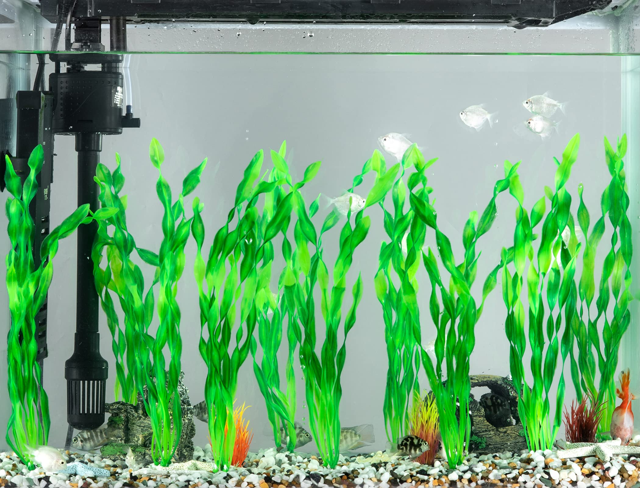 Mylifeunit Artificial Seaweed Water Plants For Aquarium, Plastic Fish Tank Plant Decorations 10 Pcs (Green)