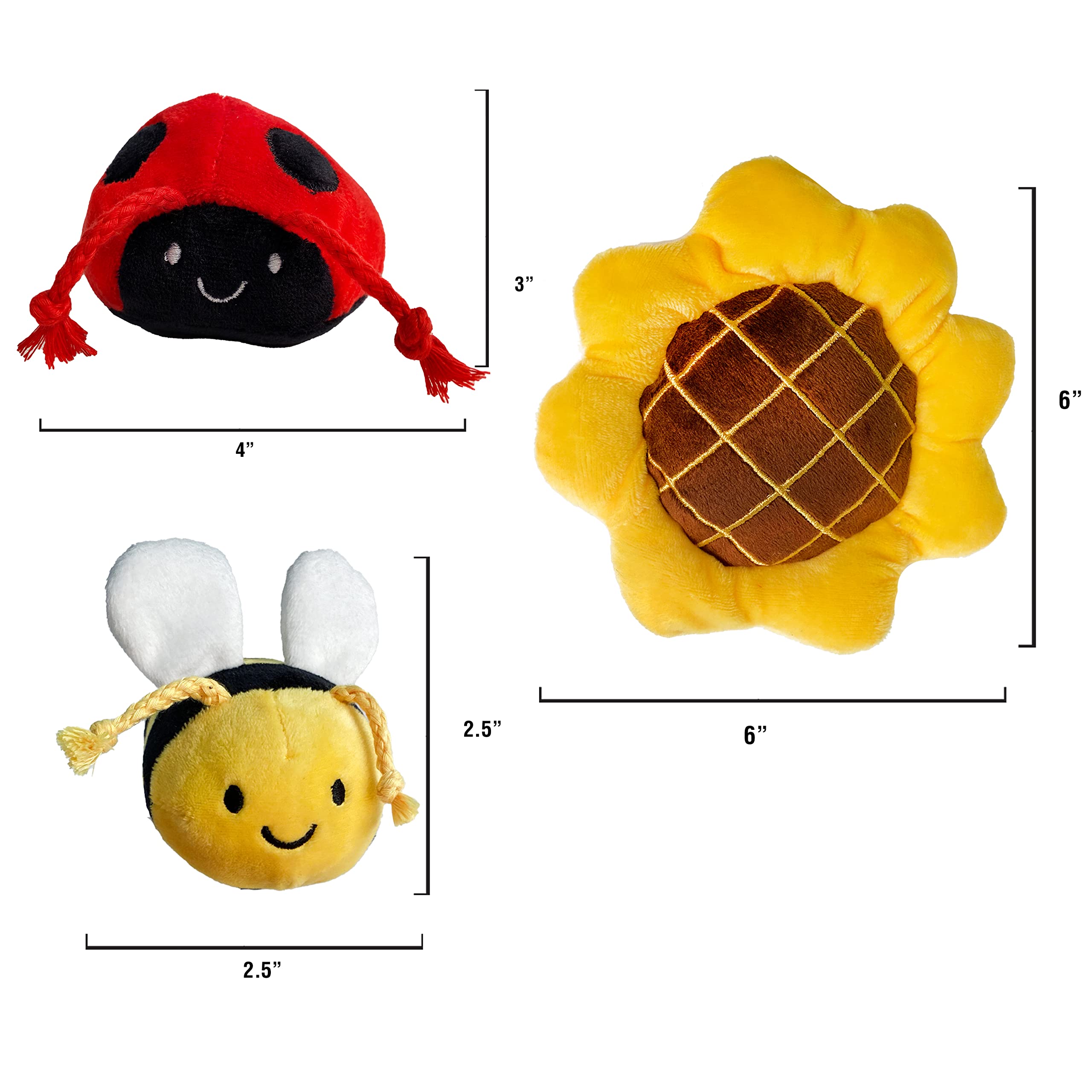 Tonbo Springtime Combo - Crinkle Plush Cute Dog Toys, Sunflower, Bumblebee, Ladybug