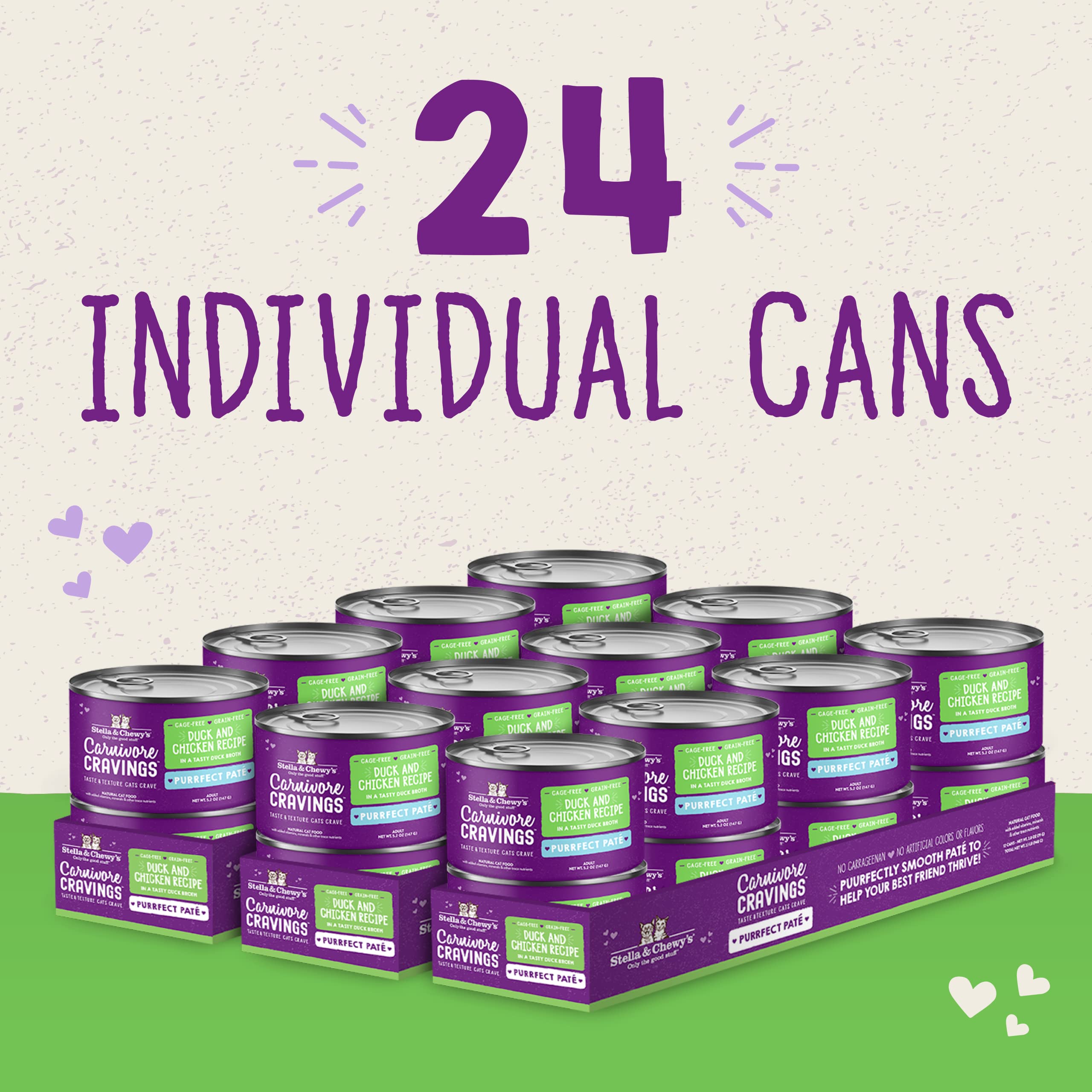 Stella & Chewys Carnivore Cravings Purrfect Pate Cans - Grain Free, Protein Rich Wet Cat Food - Duck & Chicken Recipe - (5.2 Oun