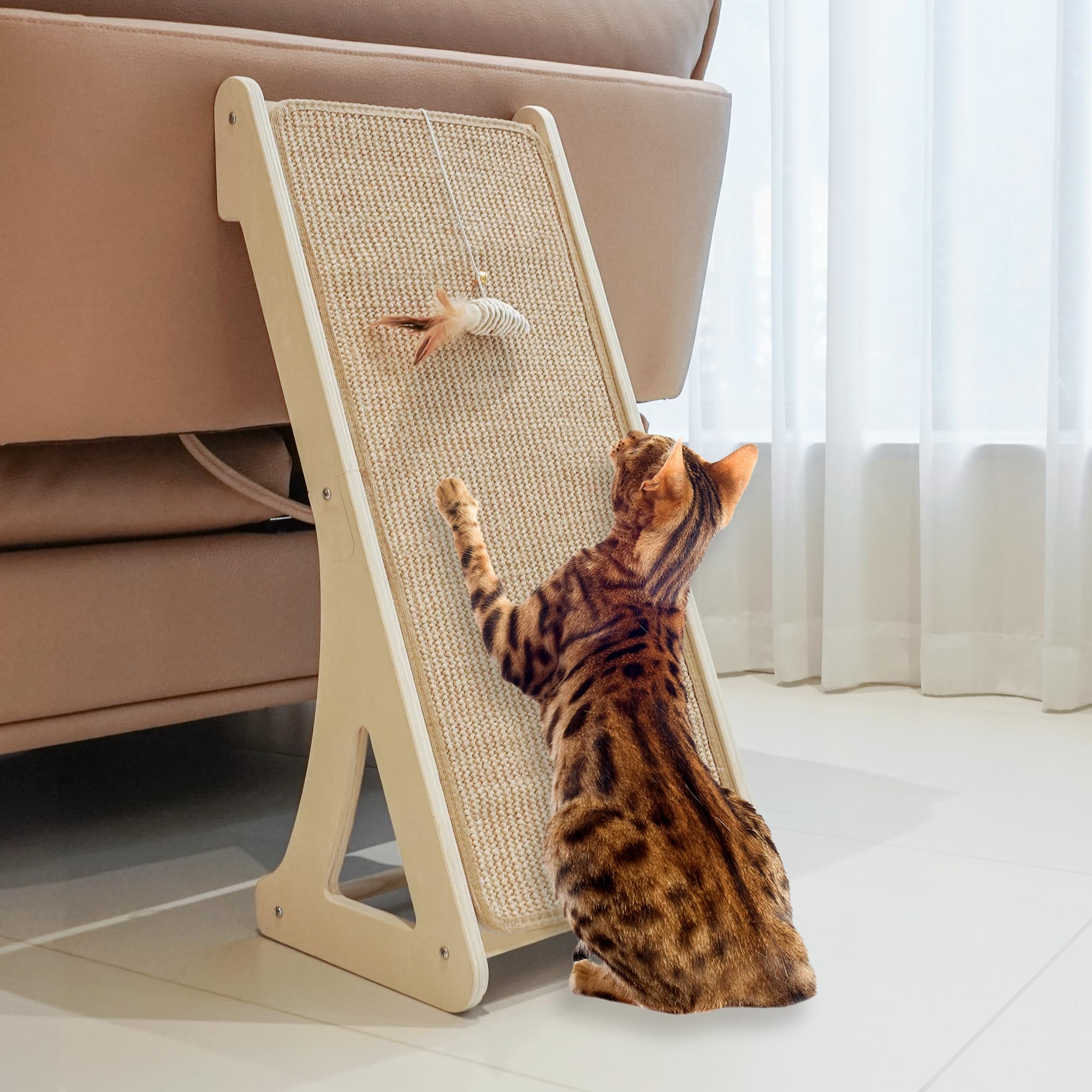PETKARAY Cat Scratcher, Sisal Cat Scratching Ramp, L Shape Cat Scratch Pad for Indoor Cats, 27  Wall Furniture Protector with Mo