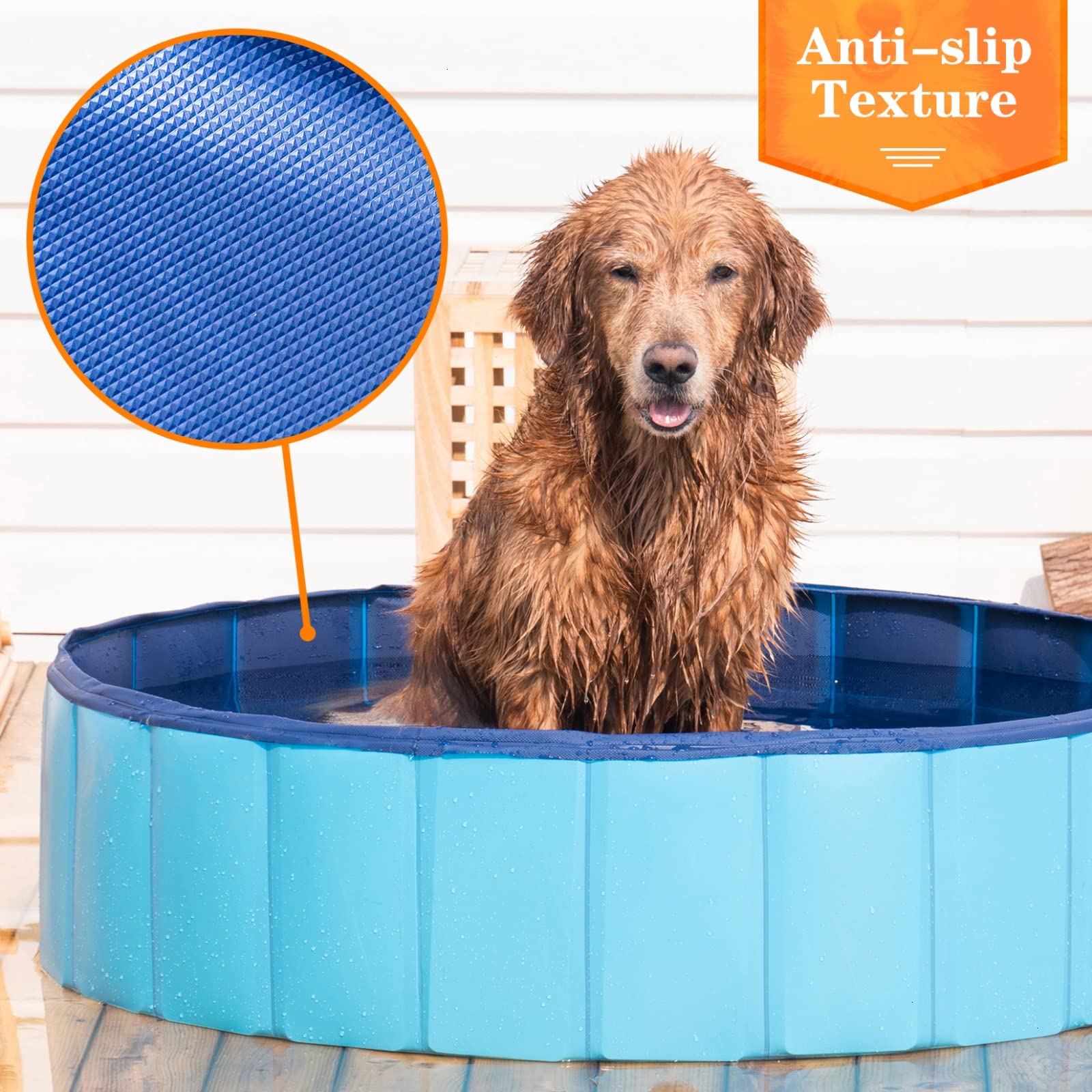 Timoo Foldable Dog Pool For Large Dogs 63 Inches Slip-Resistant Pet Pool Bathing Tub Pvc Wading Pool, Collapsible Dog Swimming Pool For Outdoor & Indoor Use, Blue