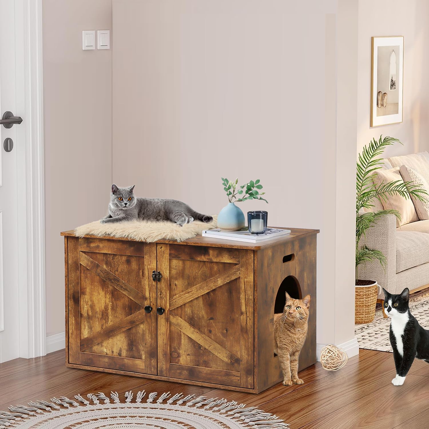 Timberer Cat Litter Box Enclosure, Litter Box Furniture Hidden With Removable Divider, Wooden Cat Washroom Furniture, Indoor Cat