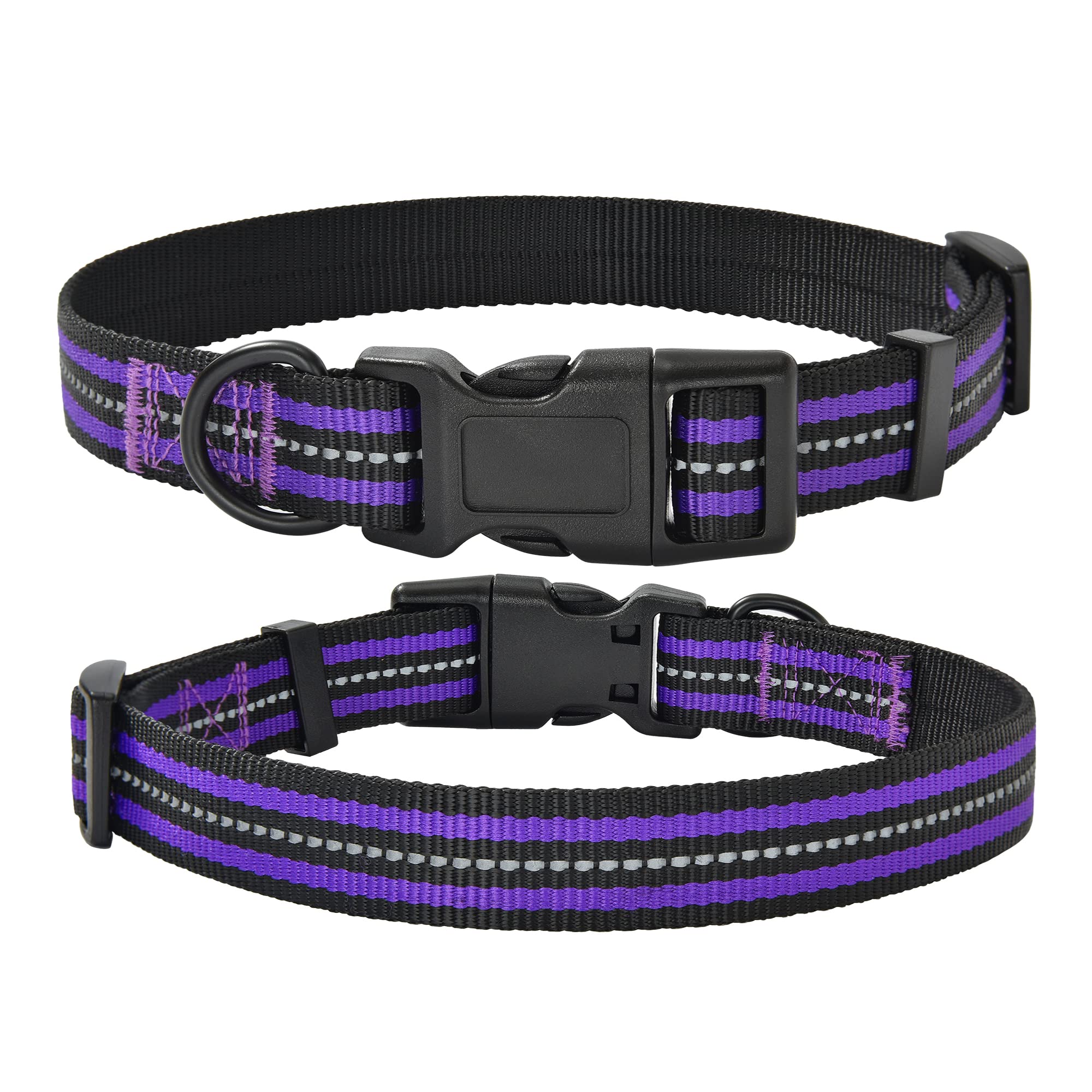 Mile High Life Reflective Dog Collar | Nylon Pet Collars Wiith Buckle | Light Weight Puppy Collars | Purple Dog Collars For Large Dogs (Purple, L)