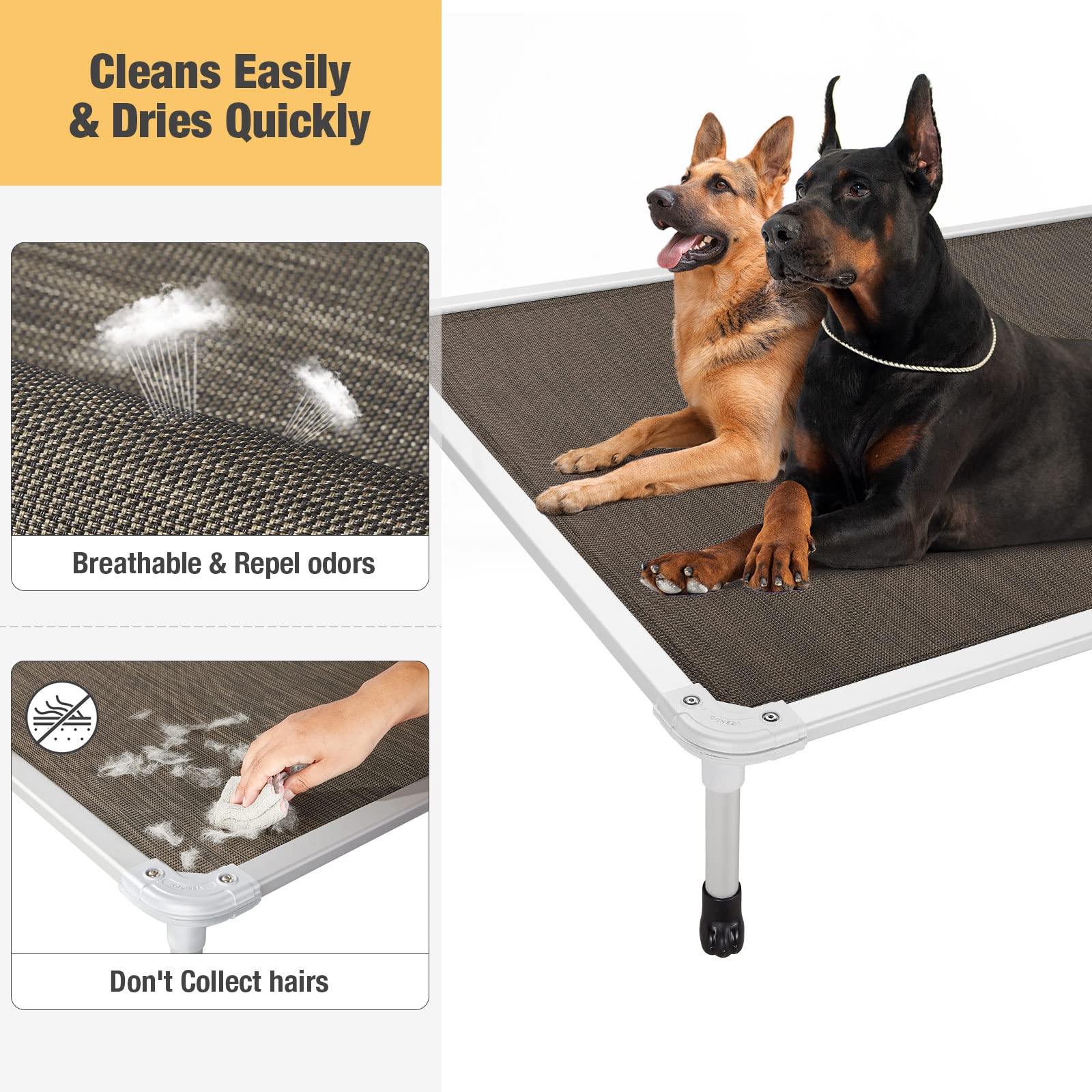 Veehoo Chew Proof Elevated Dog Bed - Cooling Raised Pet Cot - Silver Aluminum Frame And Durable Teslin Mesh Fabric, Unique Desig
