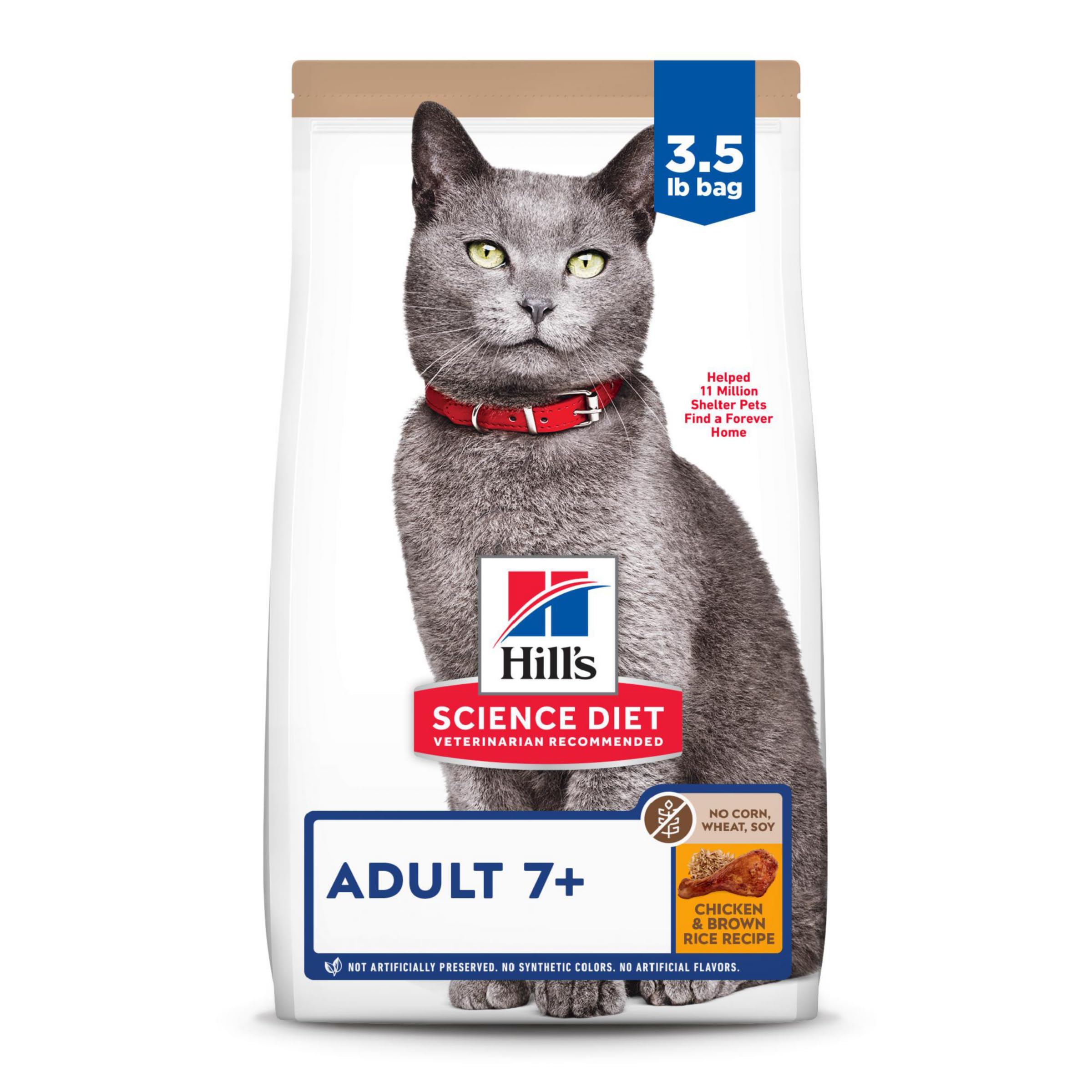Hills Science Diet Adult 7+, Senior Adult 7+ Premium Nutrition, Dry Cat Food, No Corn, Wheat, Soy Chicken & Brown Rice, 3.5 lb 