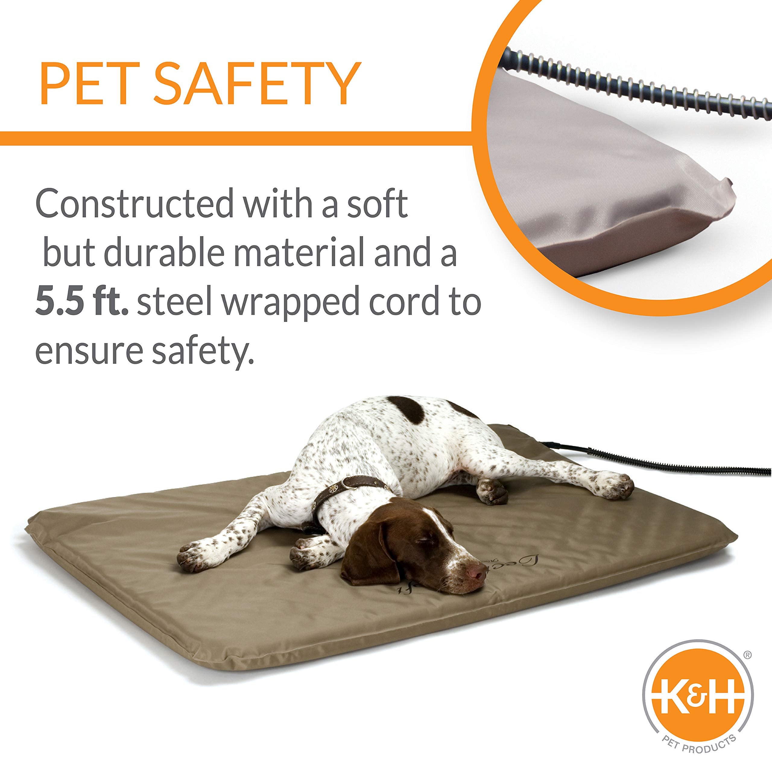 K&H Pet Products Lectro-Soft Outdoor Heated Dog And Cat Bed, Electric Thermostatically Controlled Orthopedic Pet Pad Tan Large 25 X 36 Inches