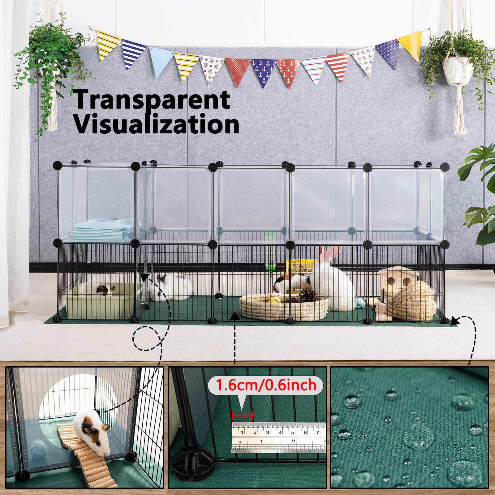 Dinmo Small Animal Playpen With Oxford Mat, 24 Inches Height, Pet Exercise Fence, Home Protector, Iron Mesh And Plastic Combinat