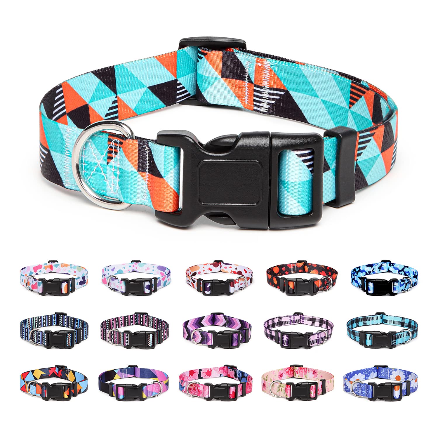 Suredoo Adjustable Dog Collar With Patterns, Ultra Comfy Soft Nylon Breathable Pet Collar For Small Medium Large Dogs (L, Geometry)