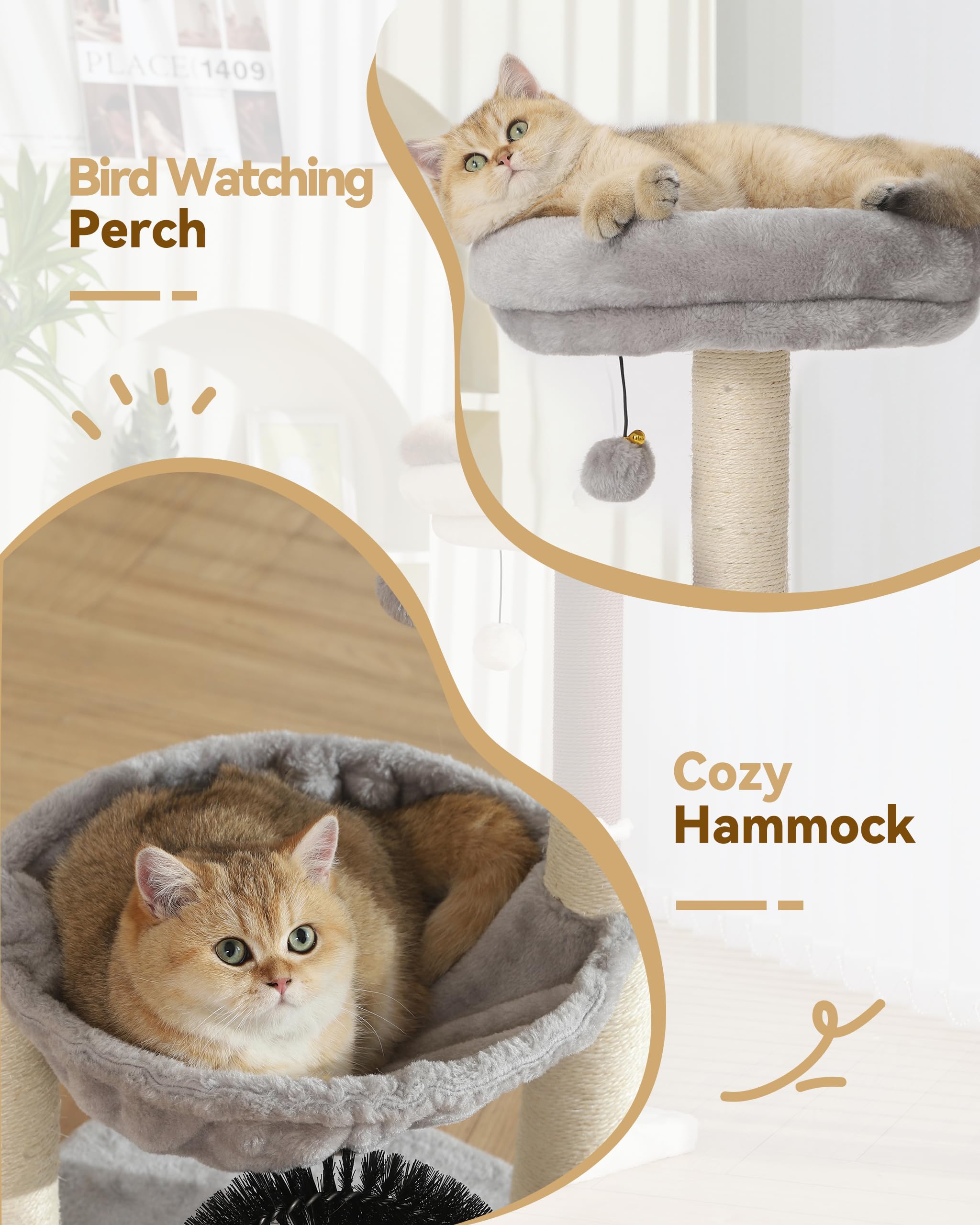 Hoopet 27.8 Inches Tower For Indoor Cats, Multi-Level Cat Tree With Scratching Posts Plush Basket & Perch For Play Rest, Cat Act