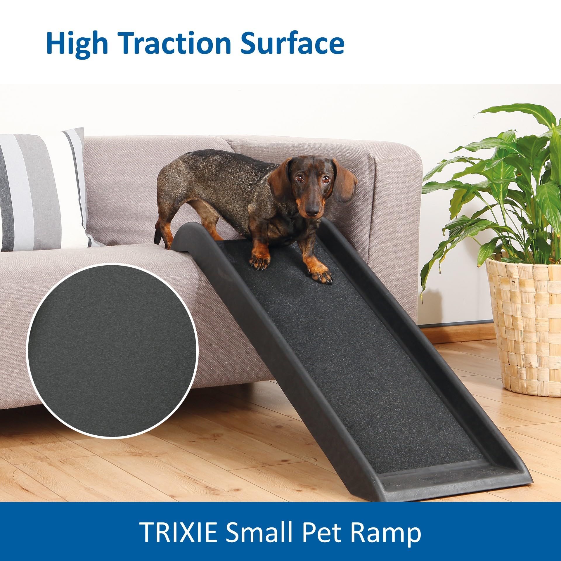 TRIXIE 39-in Portable Dog Ramp for Small Cars & Furniture, Non-Skid Surface, Plastic, Model 3942, Black