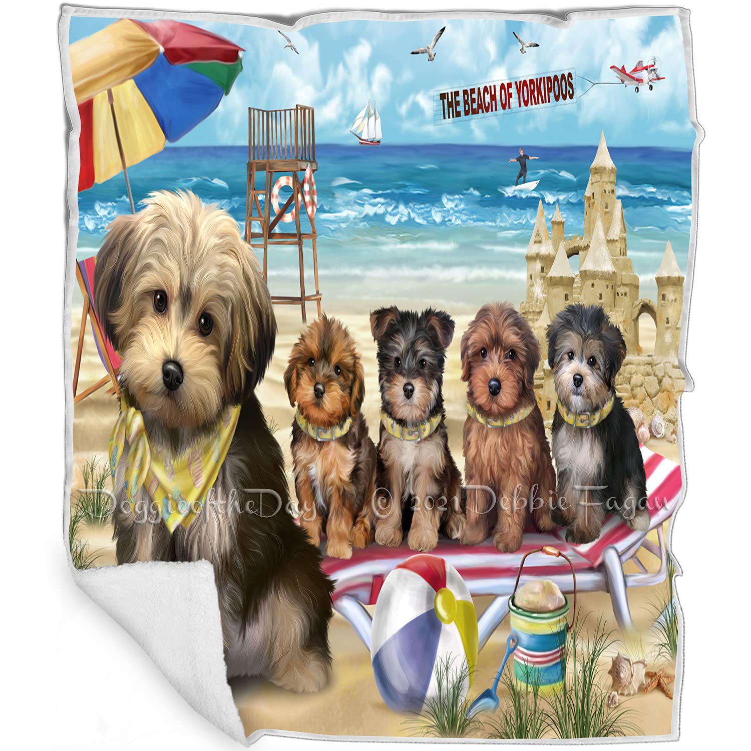 Pet Friendly Beach Yorkipoo Dogs Blanket  Lightweight Super Soft Cozy and Durable Bed Blanket  Animal Theme Fuzzy Blanket for 