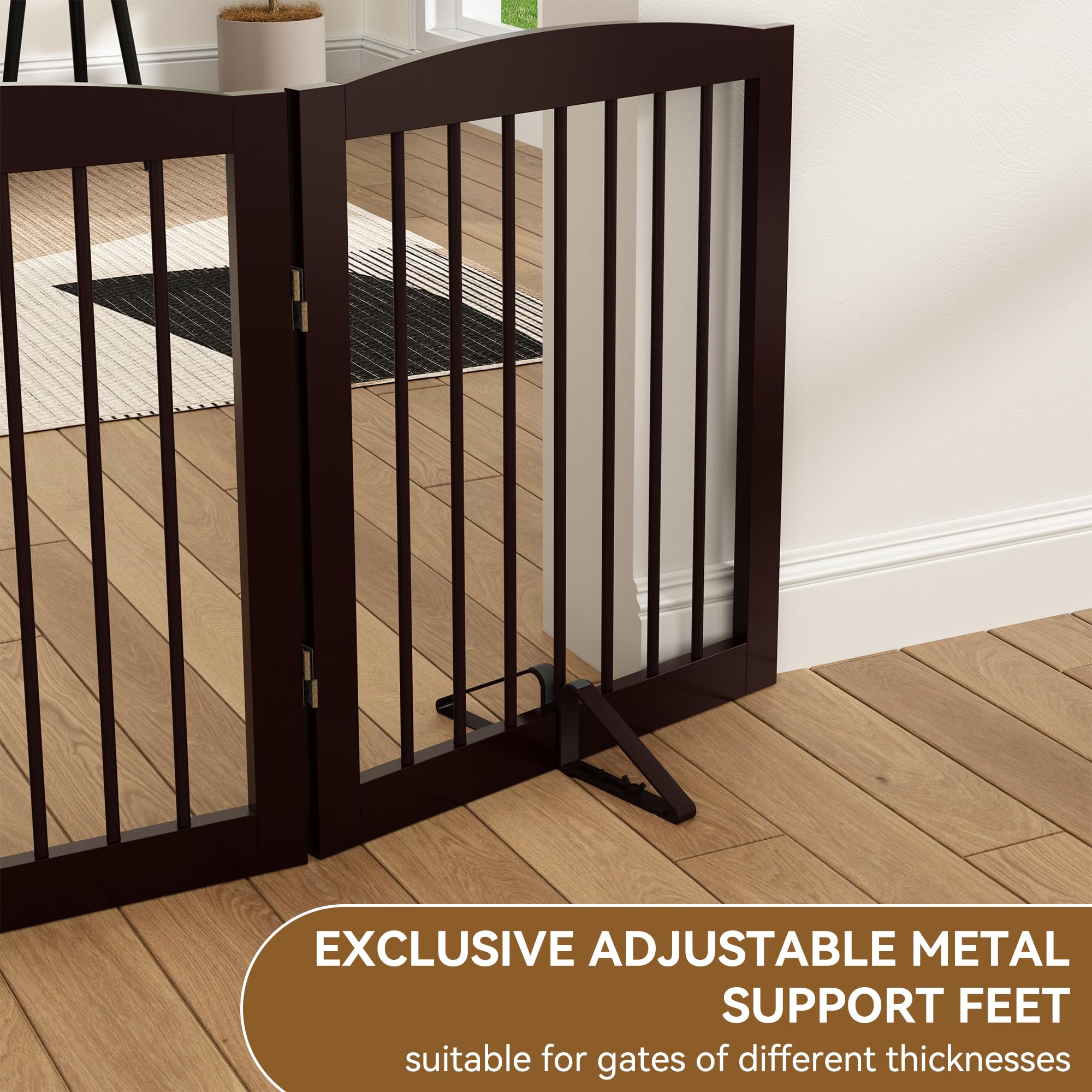 PUPETPO Metal Support Feet for Pet Gate, Adjustable, Dark Brown, Set of 2, Model ASPfeet-BK
