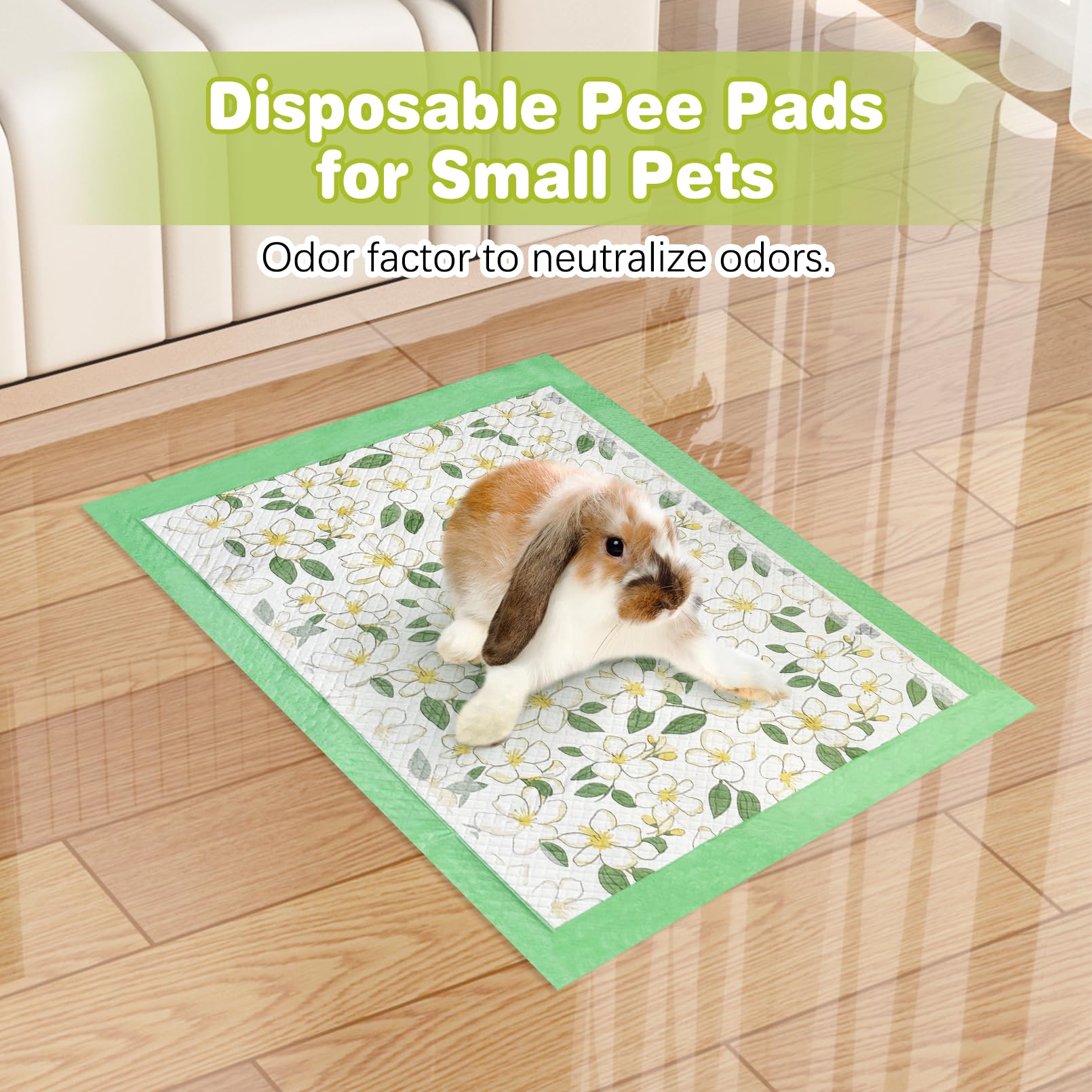 Fhiny 50 PCS Disposable Guinea Pig Cage Liner, 18'' x 24'' Super Absorbent Rabbit Pee Pads Odor Control Small Pet Cage Bedding A