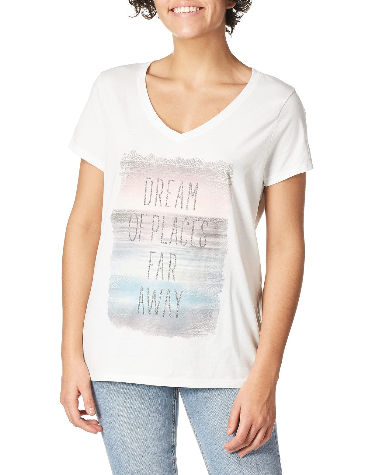 Hanes Womens Short Sleeve V-Neck Graphic T-Shirt