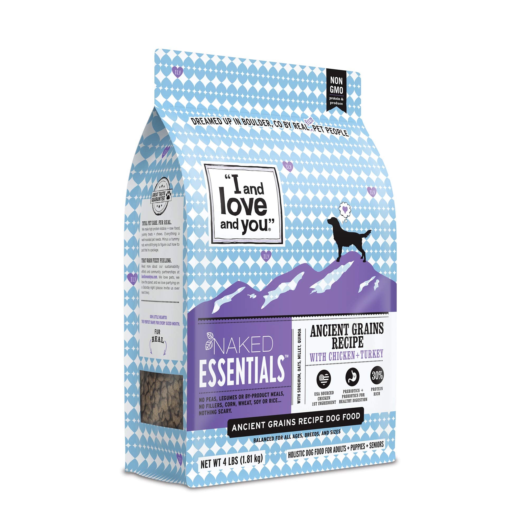I and love and you Naked Essentials Ancient Grains Dry Dog Food - Chicken + Turkey - High Protein, Real Meat, No Fillers, 4lb Ba