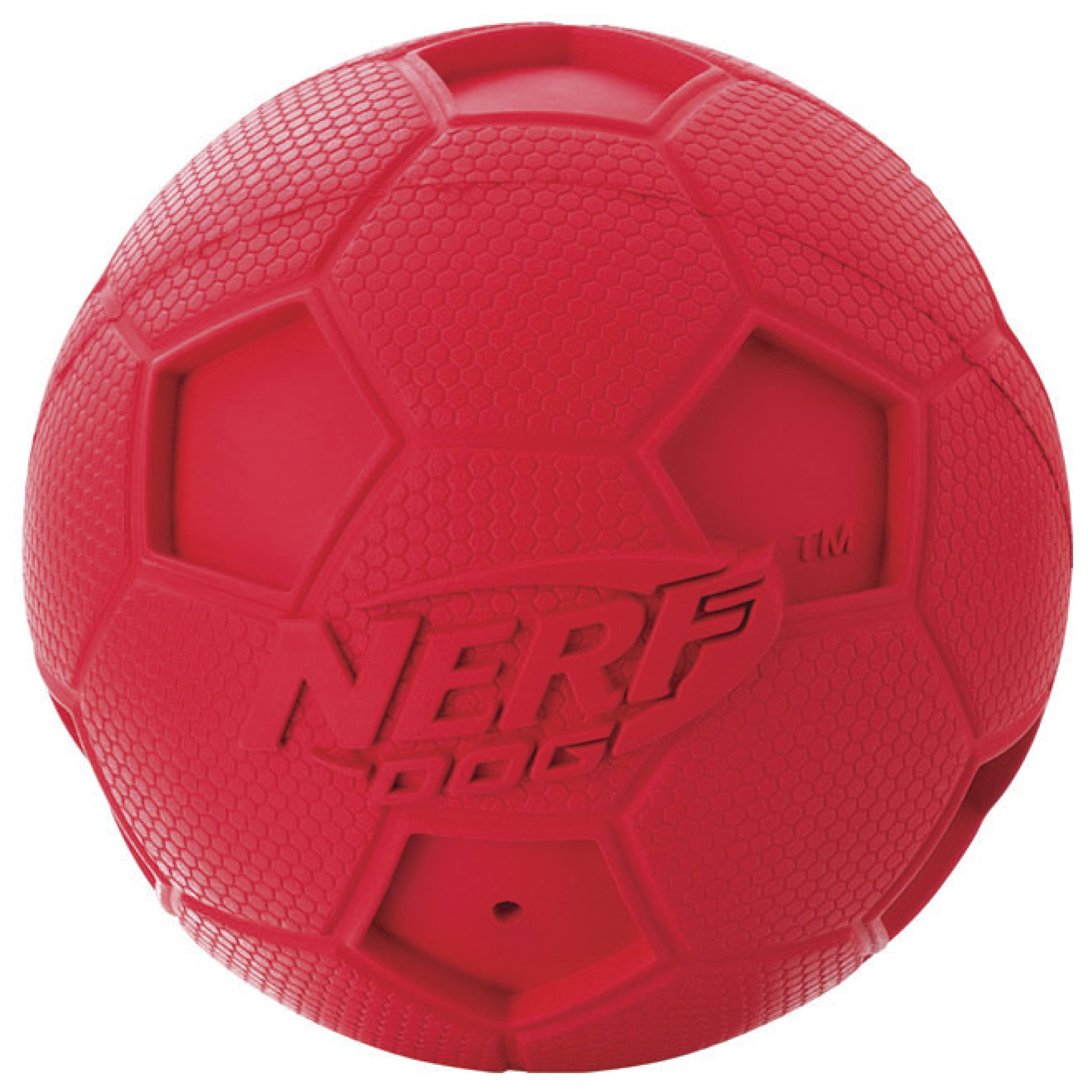Nerf Dog Soccer Ball Dog Toy With Interactive Squeaker, Lightweight, Durable And Water Resistant, 2.5 Inches, For Medium/Large Breeds, Two Pack, Blue And Red