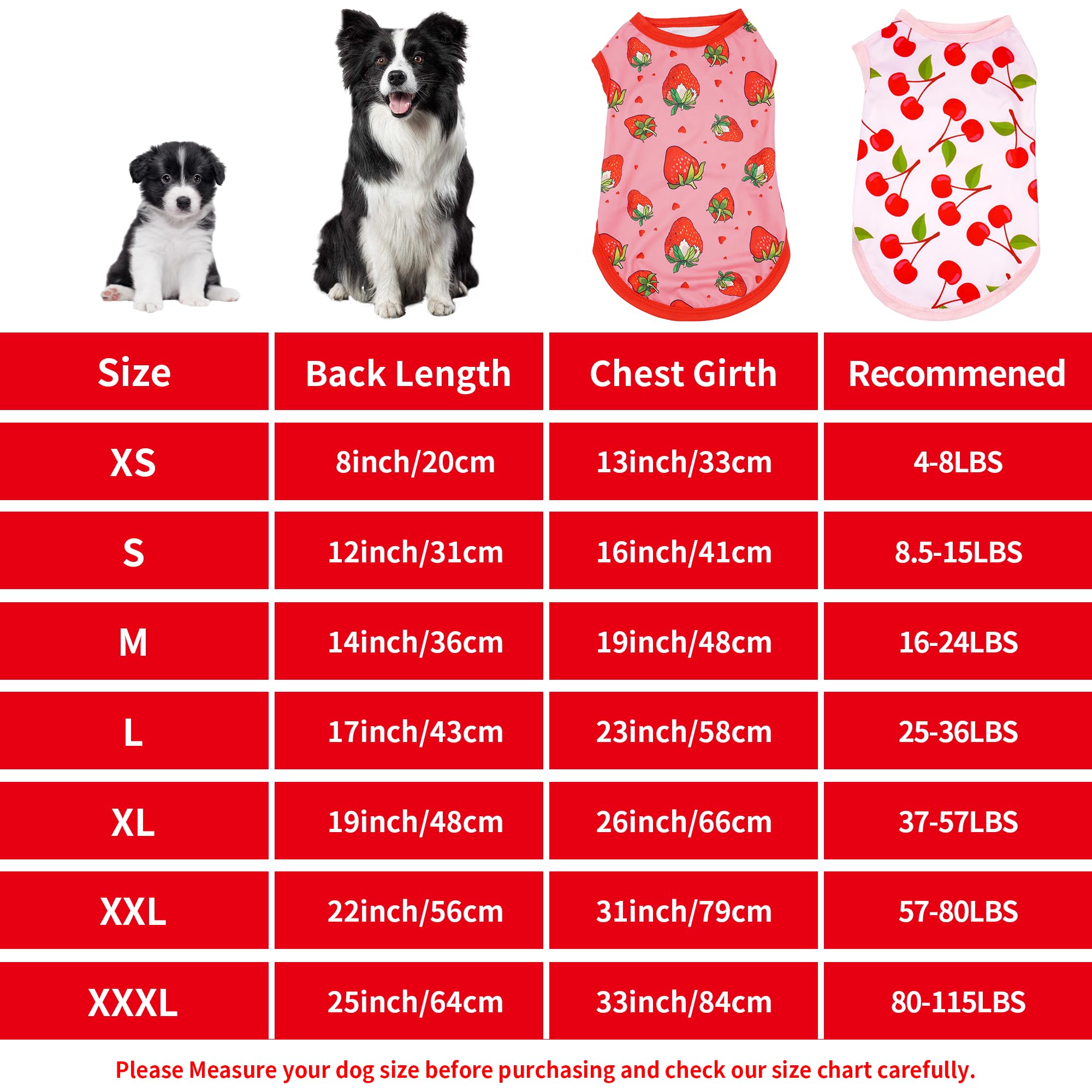 Jpgdn 2Pcs/Pack Dog Shirts Sleeveless For Large Breed Dog Girl Pink Red Strawberry Cherry Print Puppy Clothes Vest Outfit Light