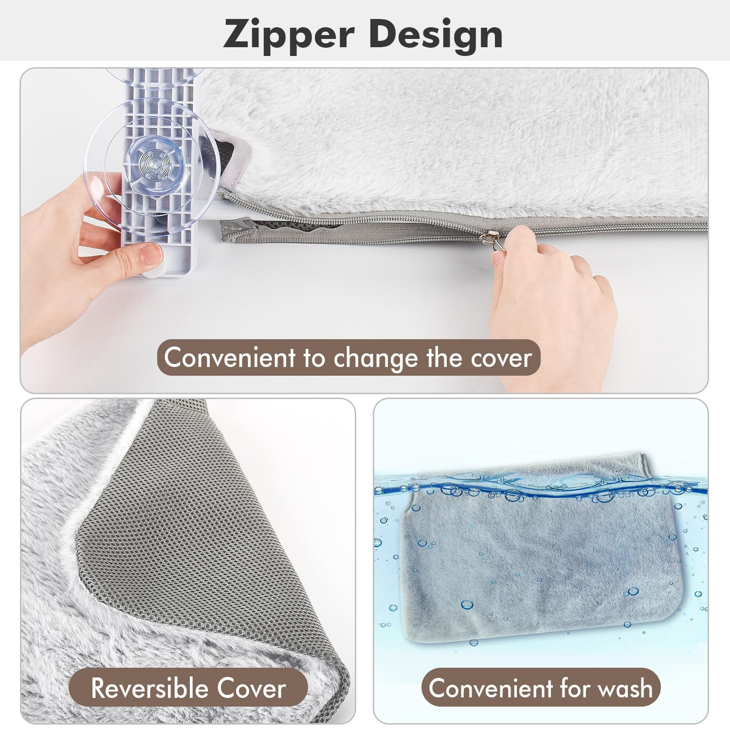 Amosijoy Cordless Cat Window Perch, Cat Hammock For Wall With 4 Suction Cups, Solid Metal Frame And Reversible Cover, Foldable C