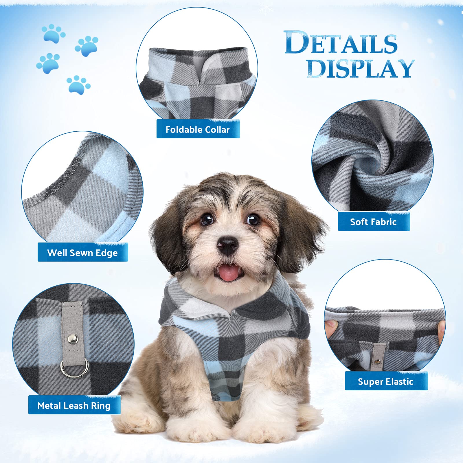 4 Pieces Soft Fleece Vest With Leash Ring Fabric Dog Sweater Camouflage Plaid Winter Fleece Vest Dog Pullover Jacket Warm Pet Do