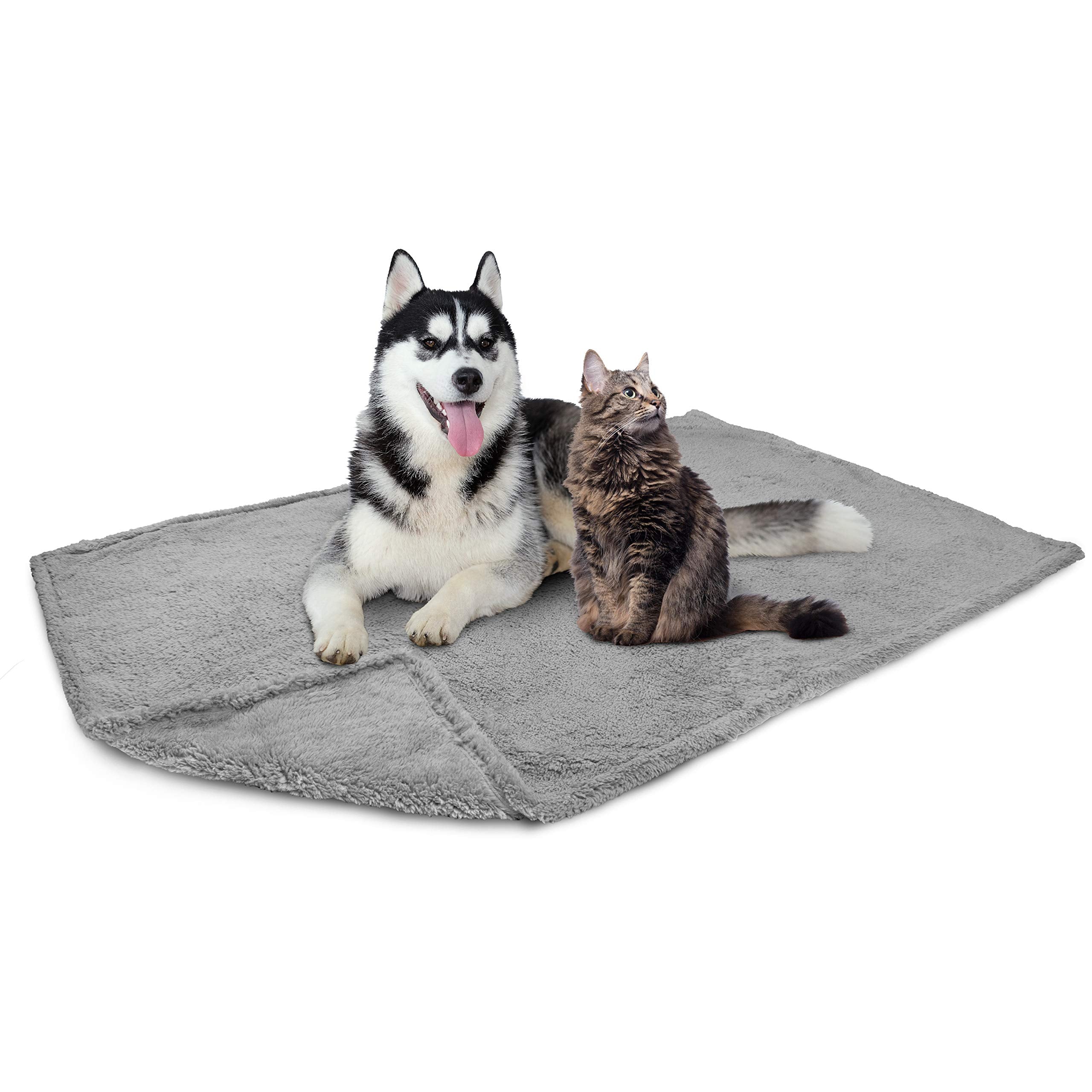 Petami Fluffy Waterproof Dog Blanket For Bed Large Dogs, Soft Warm Pet Sherpa Throw Pee Proof Couch Cover, Reversible Cat Blanket Sofa Crate Kennel Protector, Washable Mat (Light Grey, 60X80)
