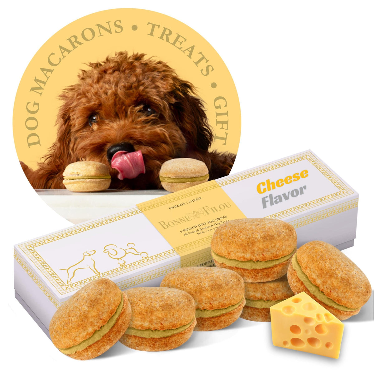 Bonne Et Filou Human Grade Dog Treats Gift Box Dog Cake Macarons For Birthday Gourmet Dog Treats Healthy And Delicious Snacks For Small To Large Dogs All Natural Macaron Dog Cakes Cheese 6 Count