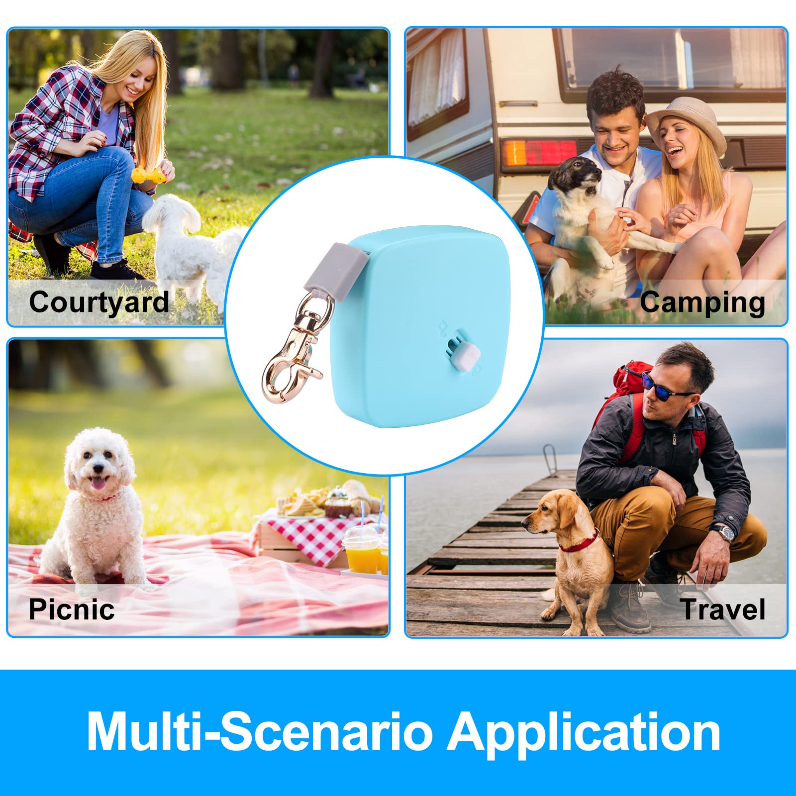Retractable Dog Leash For Small Dogs Cats Up To 11Lbs With 6.5Ft Anti-Pull Strong Nylon Tape, Hands Free, Mini And Portable Walking Leash With Wrist Strap, One-Hand Brake, Blue Square