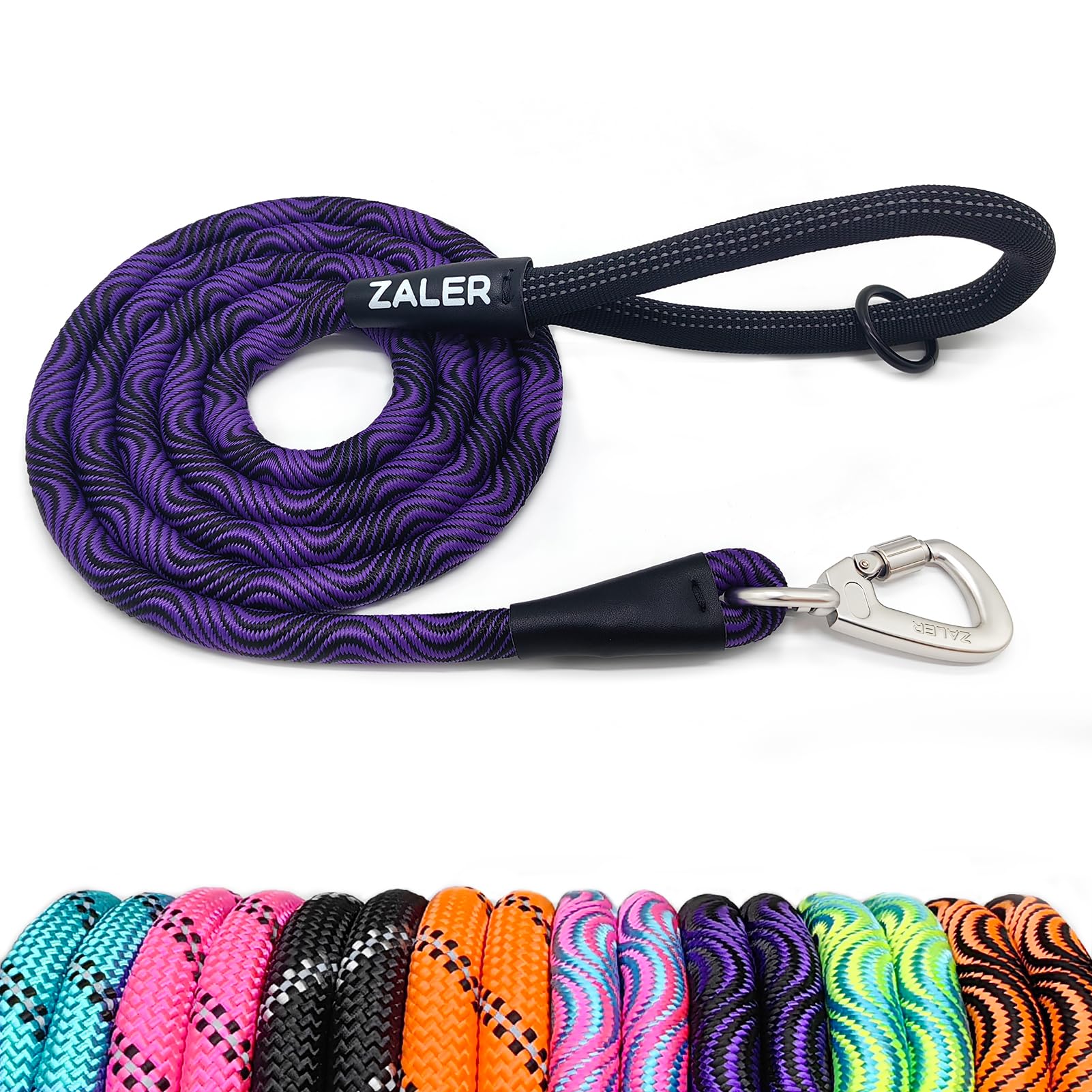 Zaler Heavy Duty Dog Leash, 4/5/6/10/15/20/30/50 Foot With Carabiner, Nylon Pet Lead For Large And Medium Dogs (4Ft, Black Purpl