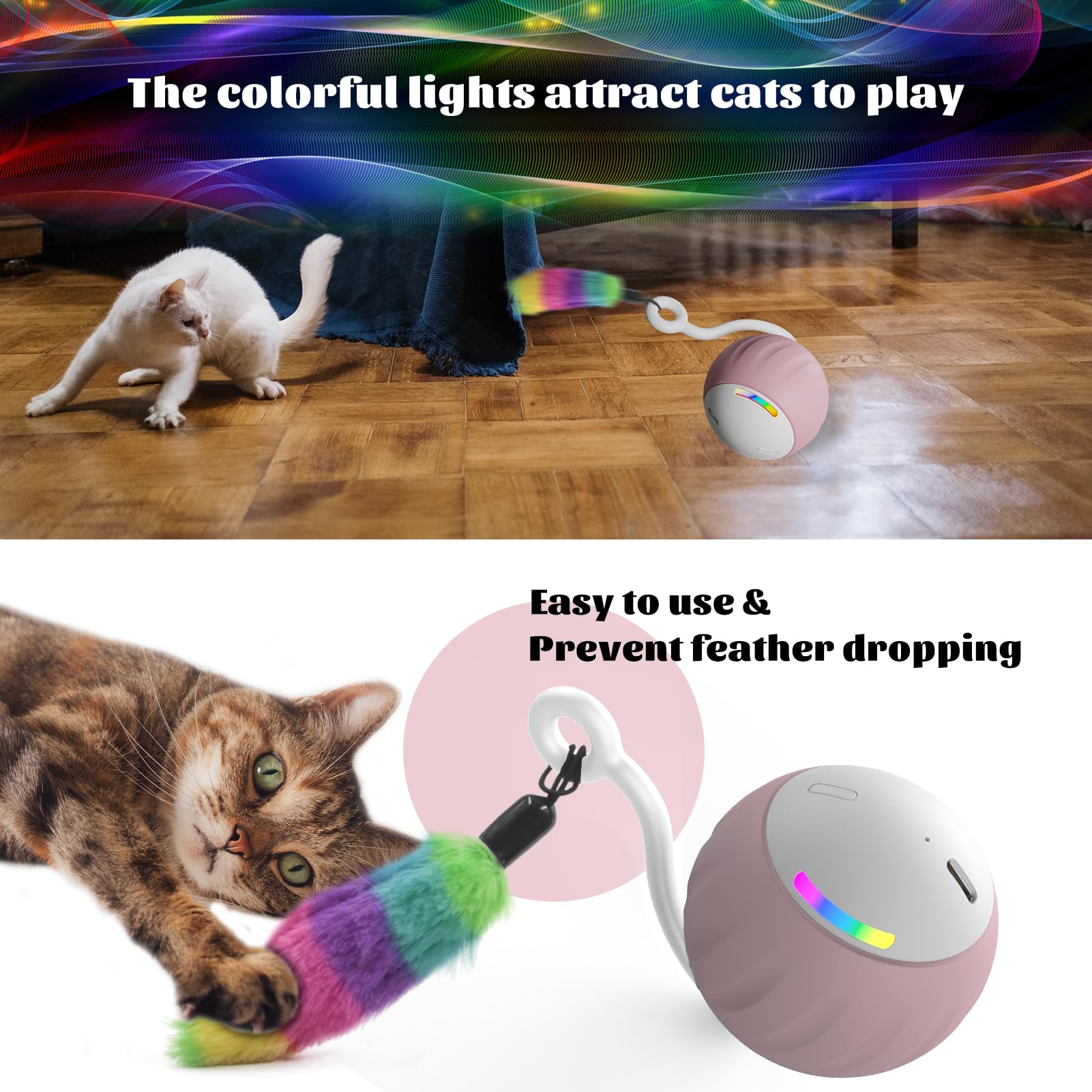 Wakhjakt Cat Toy, Interactive Cat Toys For Indoor Cats, Diy 5 In 1 Automatic Moving Cat Ball Toys/Puppies Toys With Led Rainbow