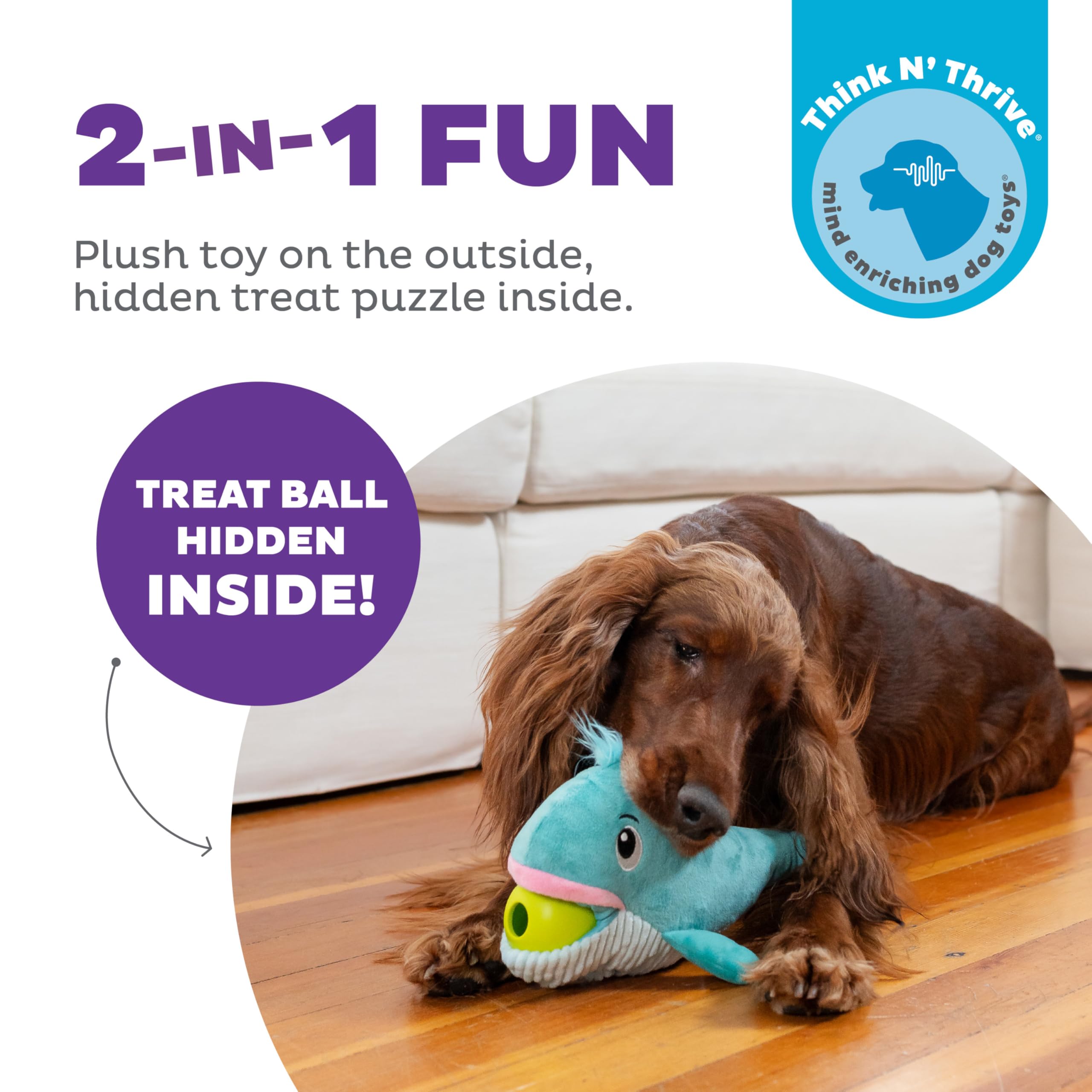Outward Hound By Nina Ottosson Big Mouthz Interactive Plush Dog Puzzle With Treat Ball, Whale, Blue