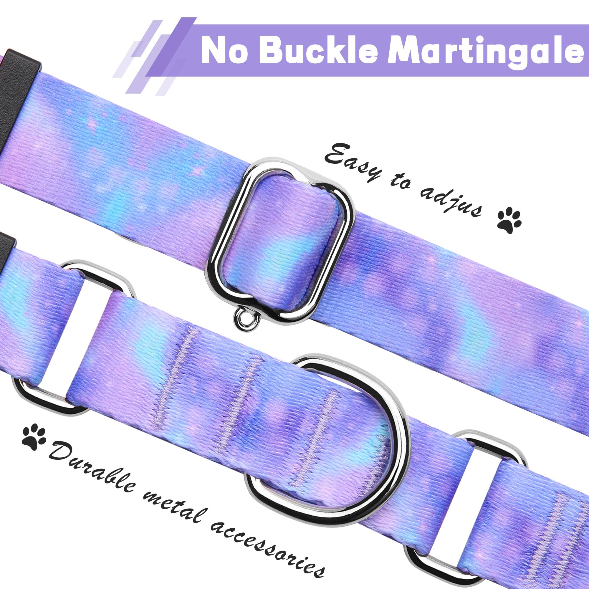 Hikiko Martingale Collar For Dogs With No Buckle Purple Gradient Training Dog Collars For Small Dogs,Tie Dye,S