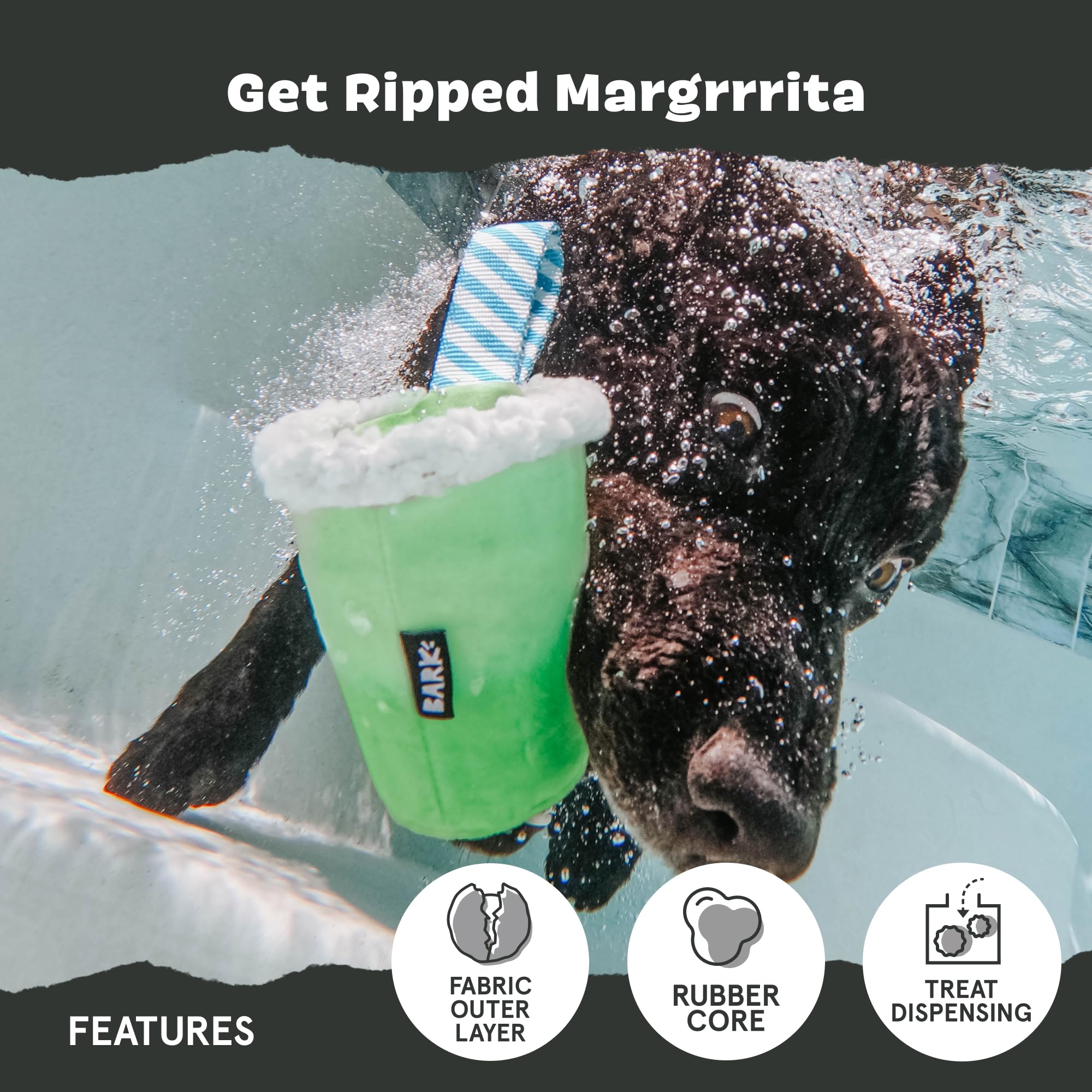 Barkbox Get Ripped Margrrrita Super Chewer Tough Dog Chew Toy For Aggressive Chewers, Plush Cover With Rubber Core - 2 Toys In 1