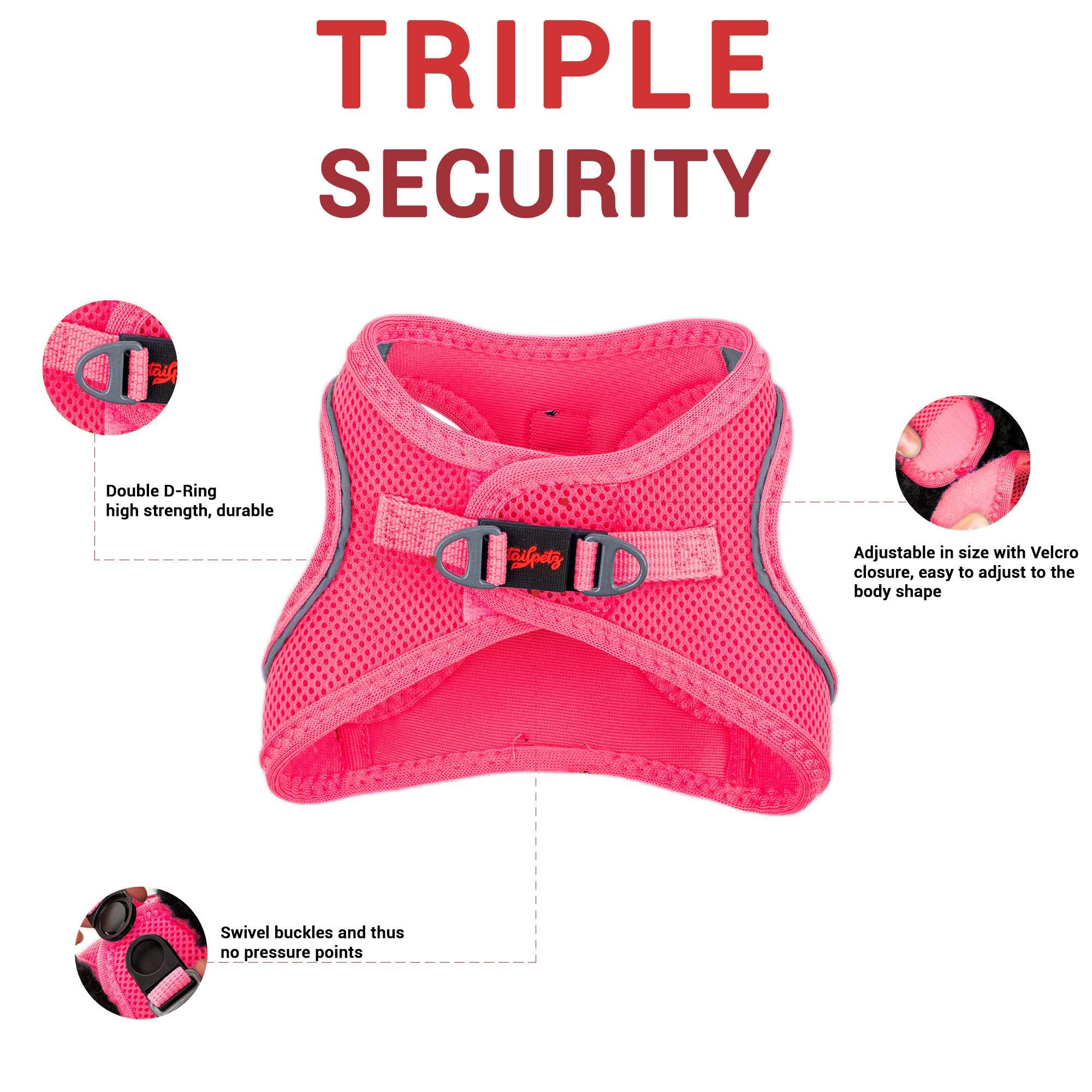 Tailpetz Xs Dog Harness Pink, Adjustable Step in No Pull Dog Harness Small Sized Dog, Reflective Puppy Harness for Puppy Trainin