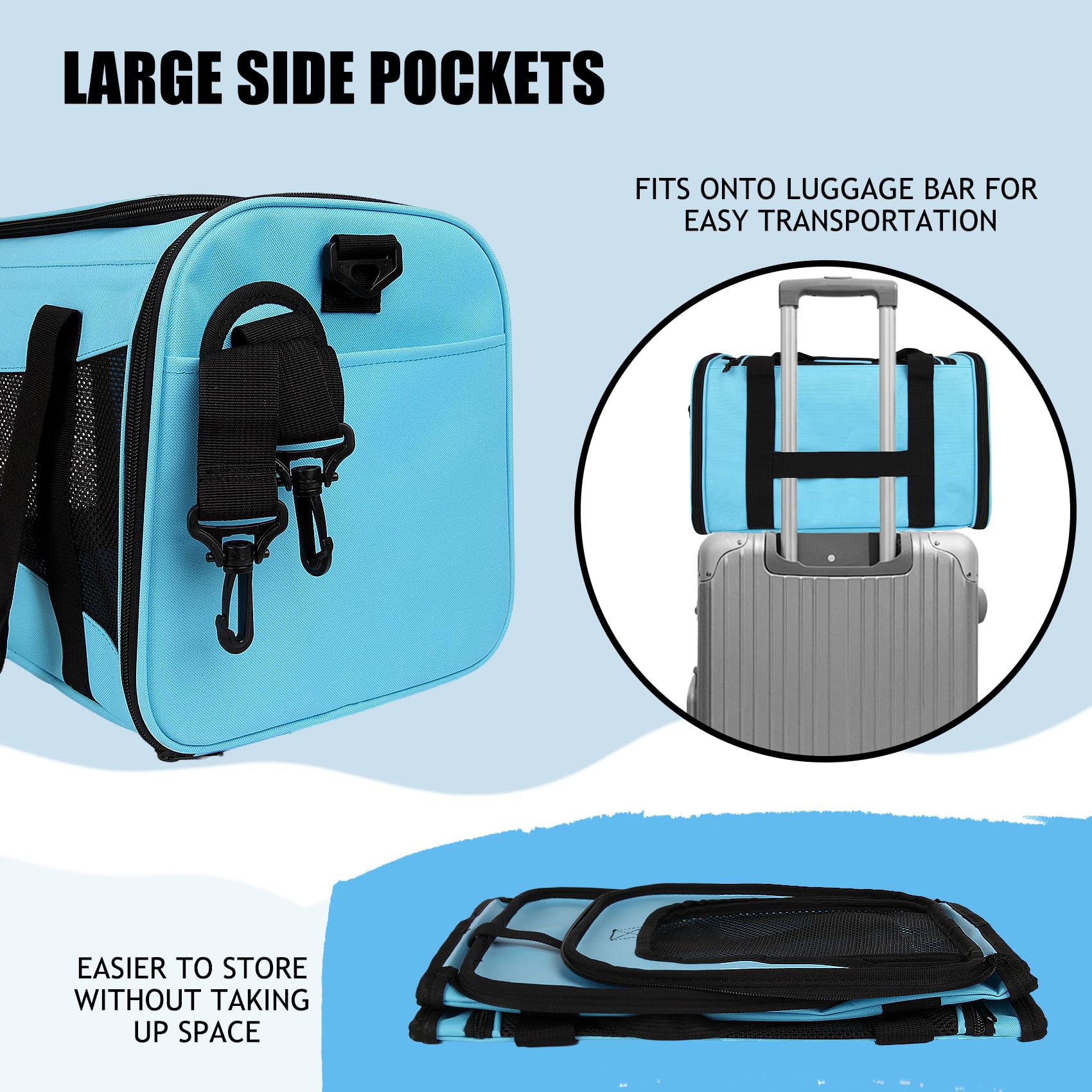 Yipincover Pet Carriers Soft-Sided Airline Approved Carrier Bag For Small Cats Dogs (Medium,Blue)