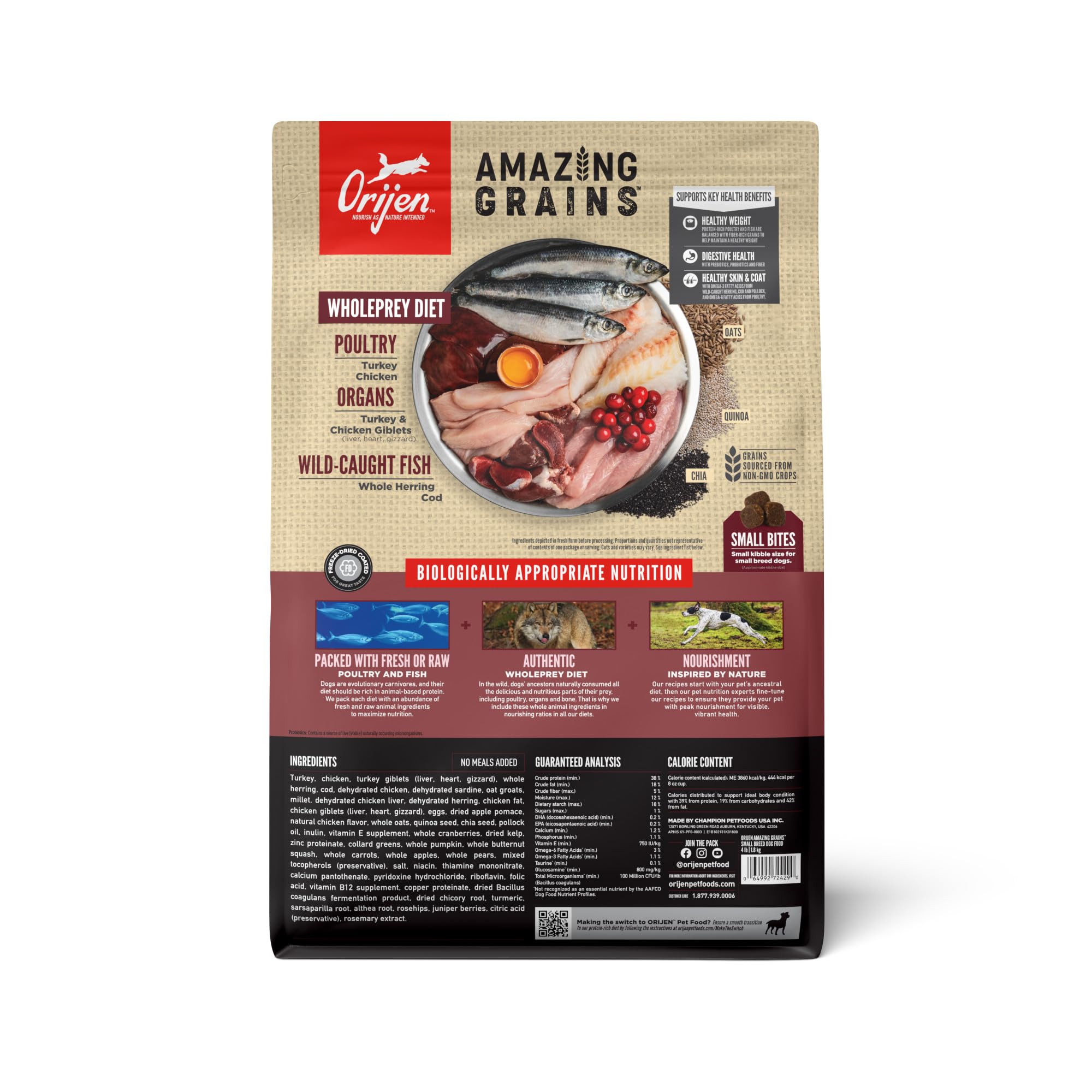 ORIJEN Amazing Grains Small Breed Dry Dog Food Recipe, 4lb