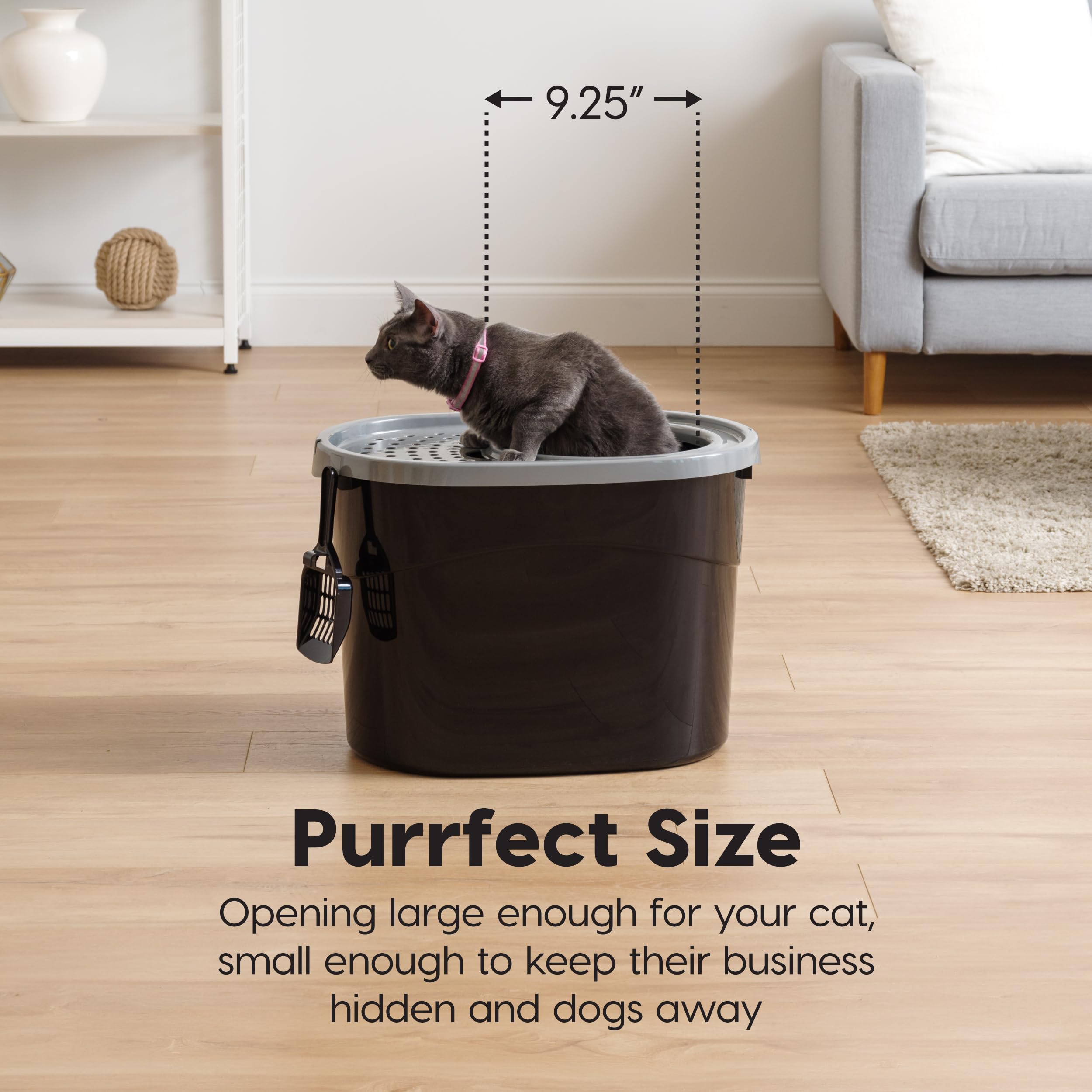 Iris Usa Cat Litter Box, Large Top Entry With Litter Catching Lid And Scoop, Dog Proof, Enclosed Cat Litter Box, Black/Gray