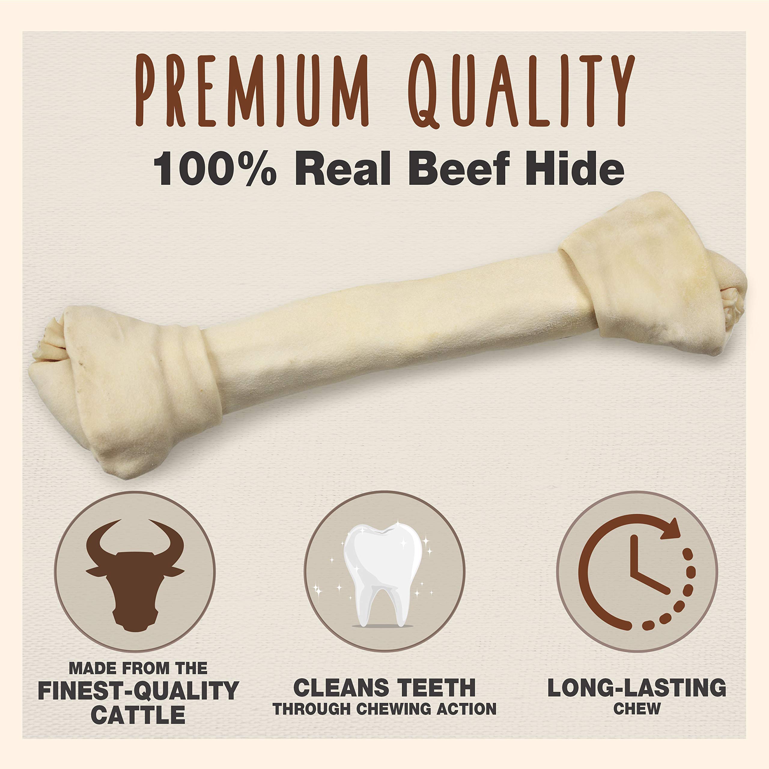 Cadet Premium Grade Beef Hide for Dogs, Long Lasting Rawhide Knotted Bones Single Ingredient Dog Chews, 13 Inch (1 Count)