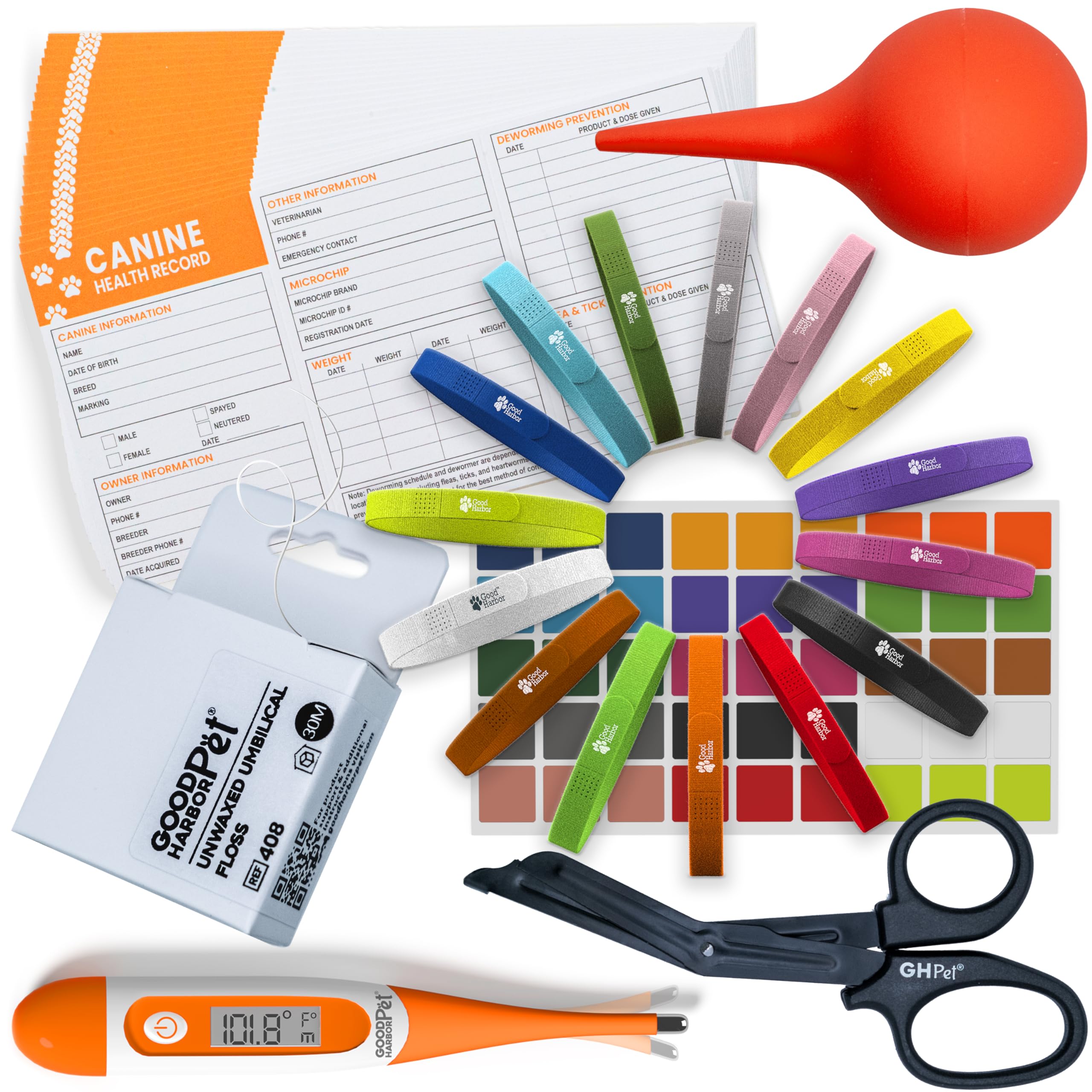 Goodharborpet|Puppy Whelping Essentials Kit For Newborn Dogs | Vaccination Record Cards, Thermometer, Umbilical Floss, And Supplies For Pets