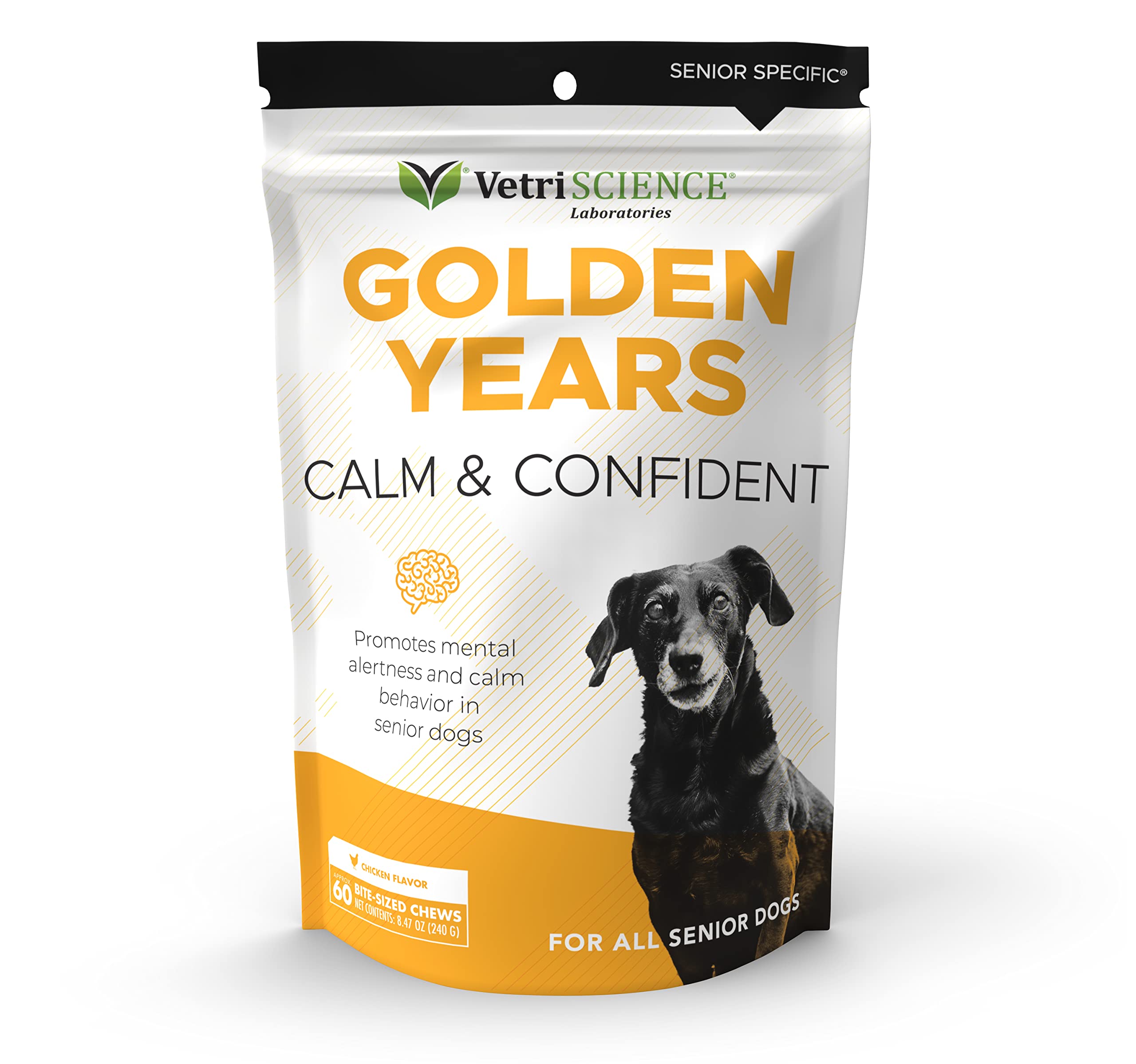 VetriScience Golden Years Calm and Confident Cognitive Support for Senior Dogs, Chicken, 60 Chews - Confusion, Anxiety, and Rest