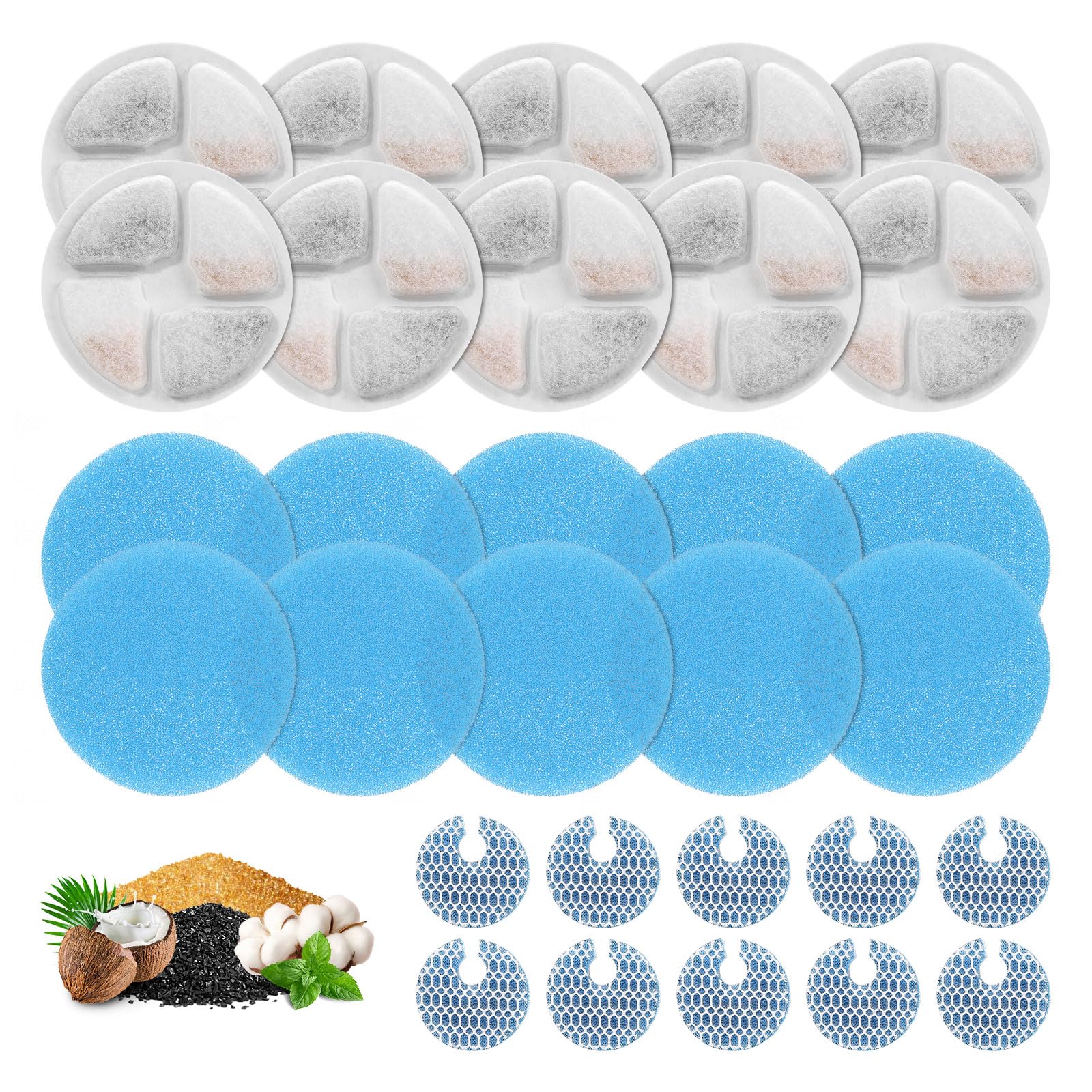 10 Set Cat Water Fountain Filters For 2L/67Oz Round Stainless Steel Pet Water Fountain, Zekiry Pet Water Fountain Filters, Tripl