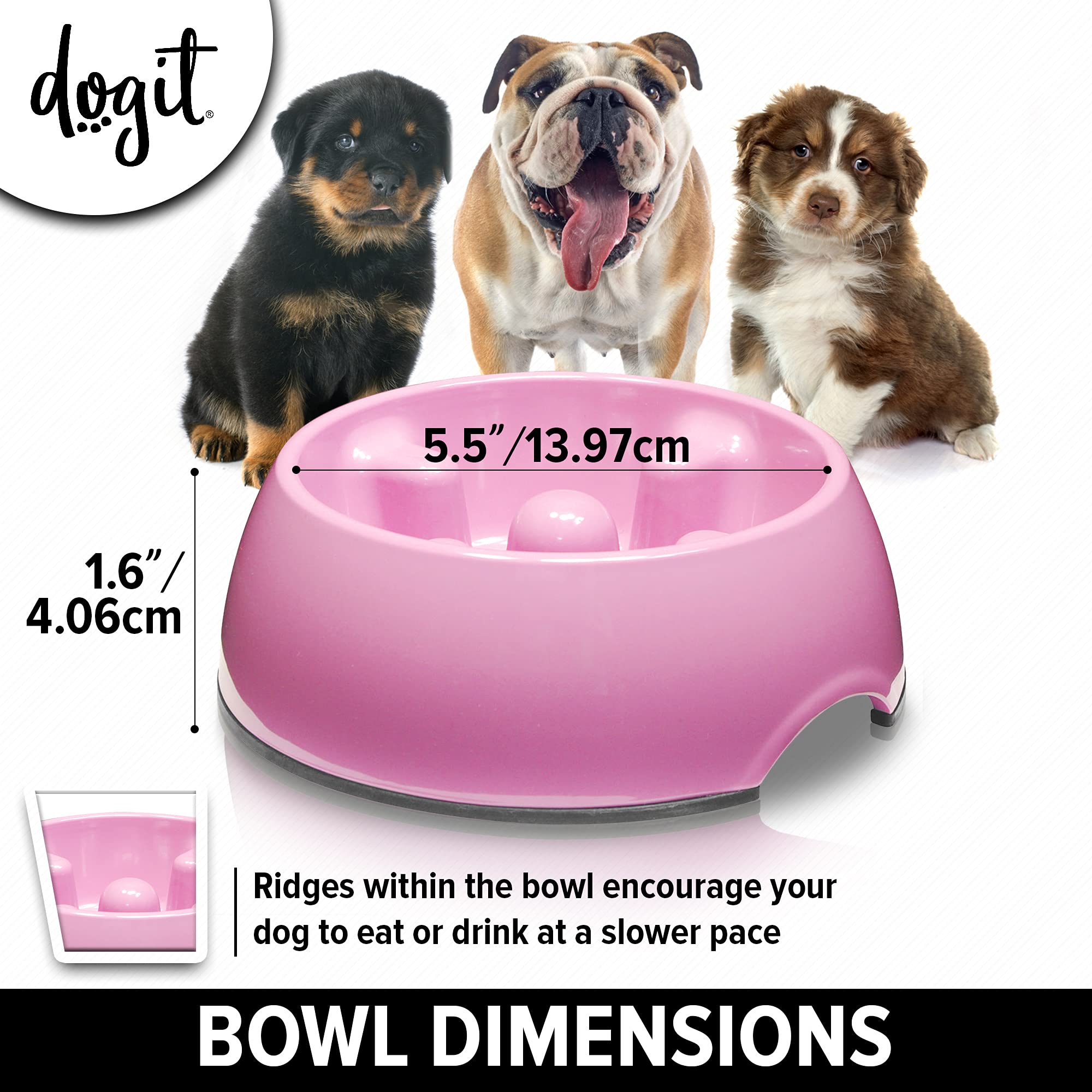 Dogit Dog Bowl Slow Feeder, Pink, Xs, Non-Slip Base, Easy To Clean, Promotes Healthy Eating