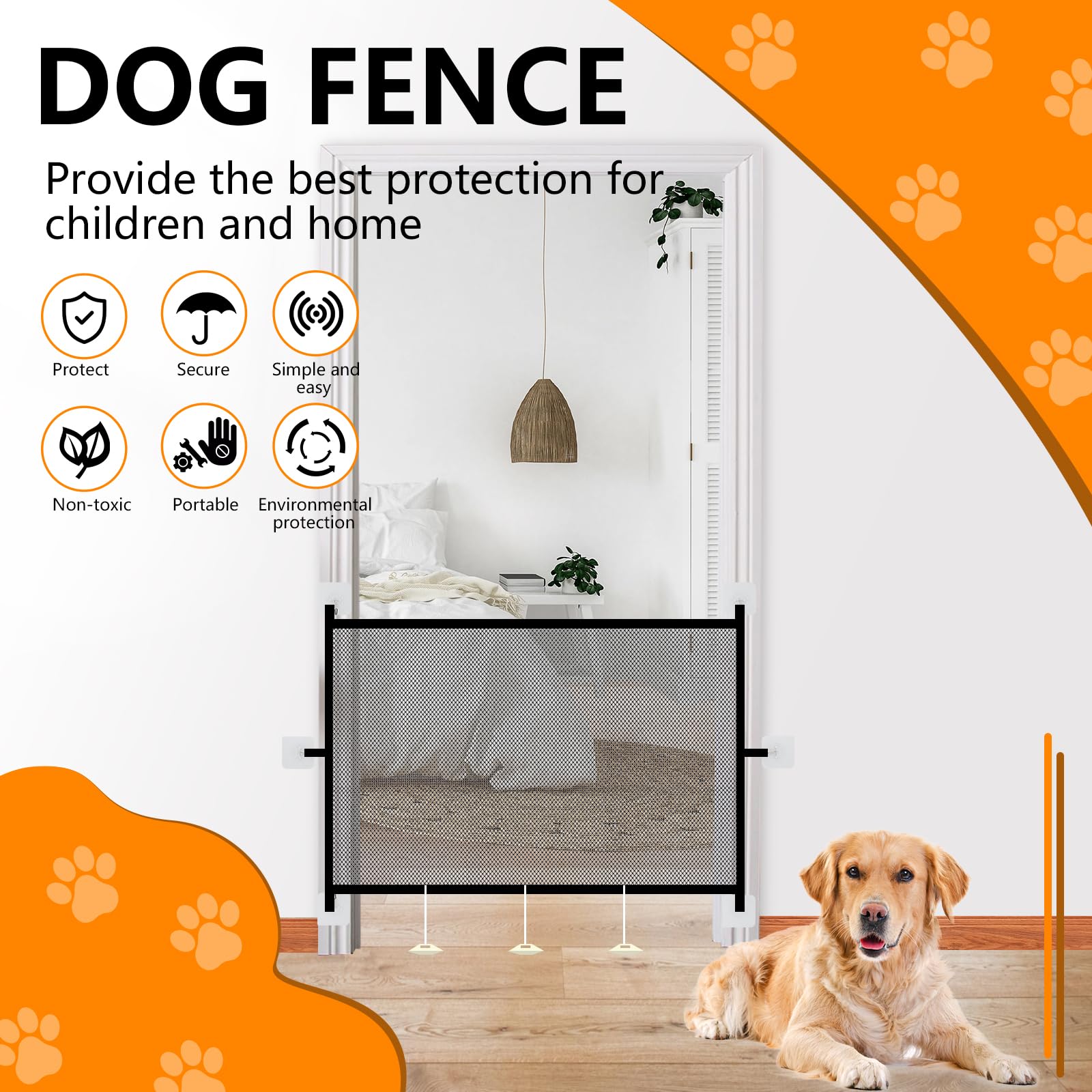 Dog Gate for Stairs & Doorways, Pet Gates for The House, Dogs Screen Mesh Gate for Pets, 43    W x 28 H