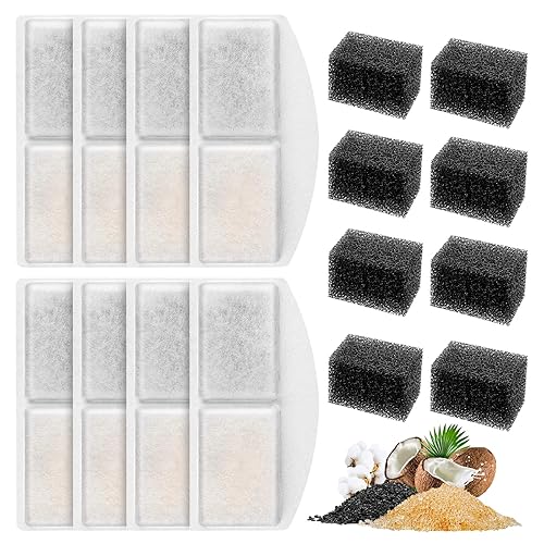 Myfatboss Pet Fountain Filter Replacement And Replacement Pre-Filter Sponges, 8+8 Pack Cat Water Fountain Filters And Foam Compitible With 100Oz/3L Automatic Pet Fountain, Pack Of 16