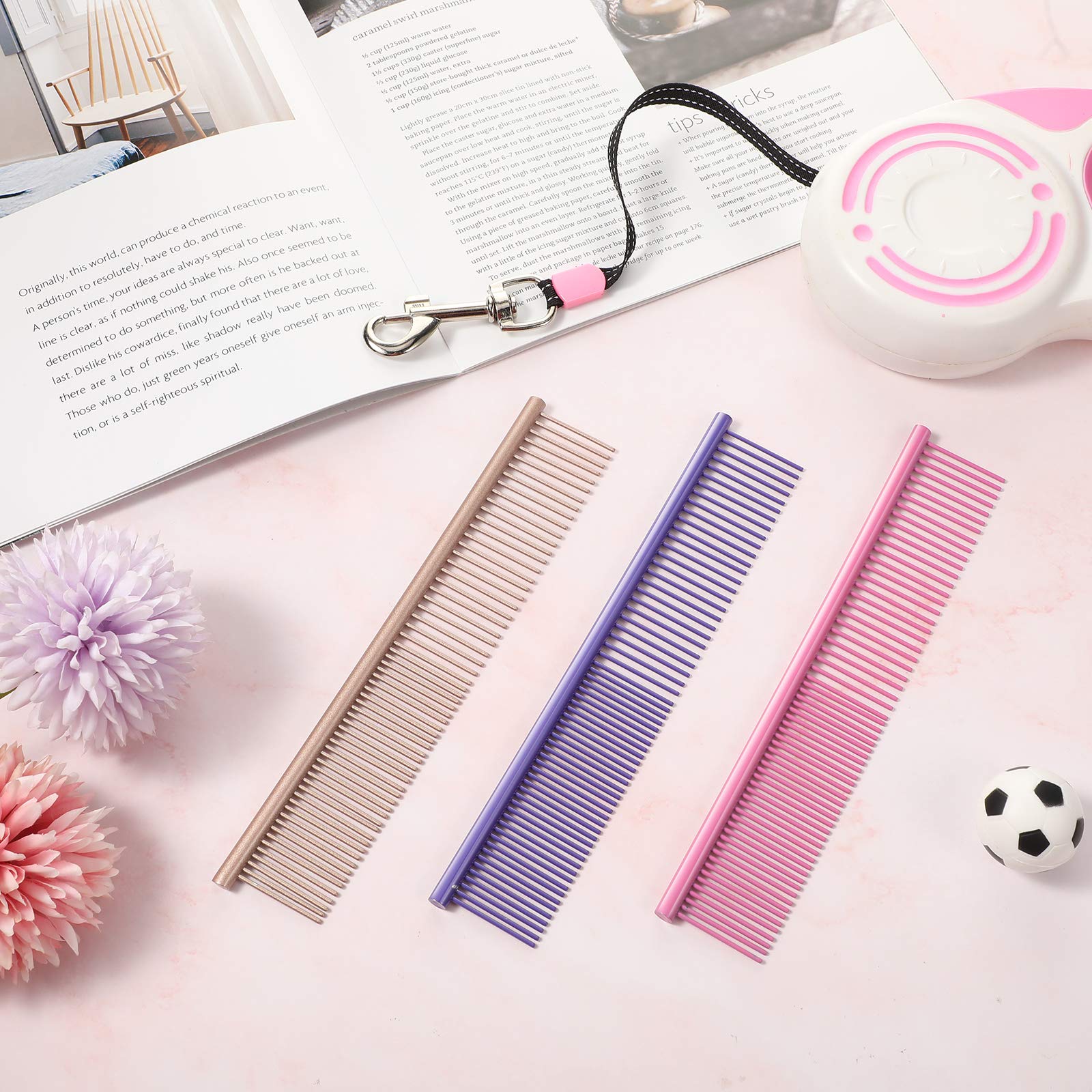 3 Pcs Stainless Steel Grooming Combs For Matted And Tangled Long Hair - Pet Guide Clippers For Dog And Cat