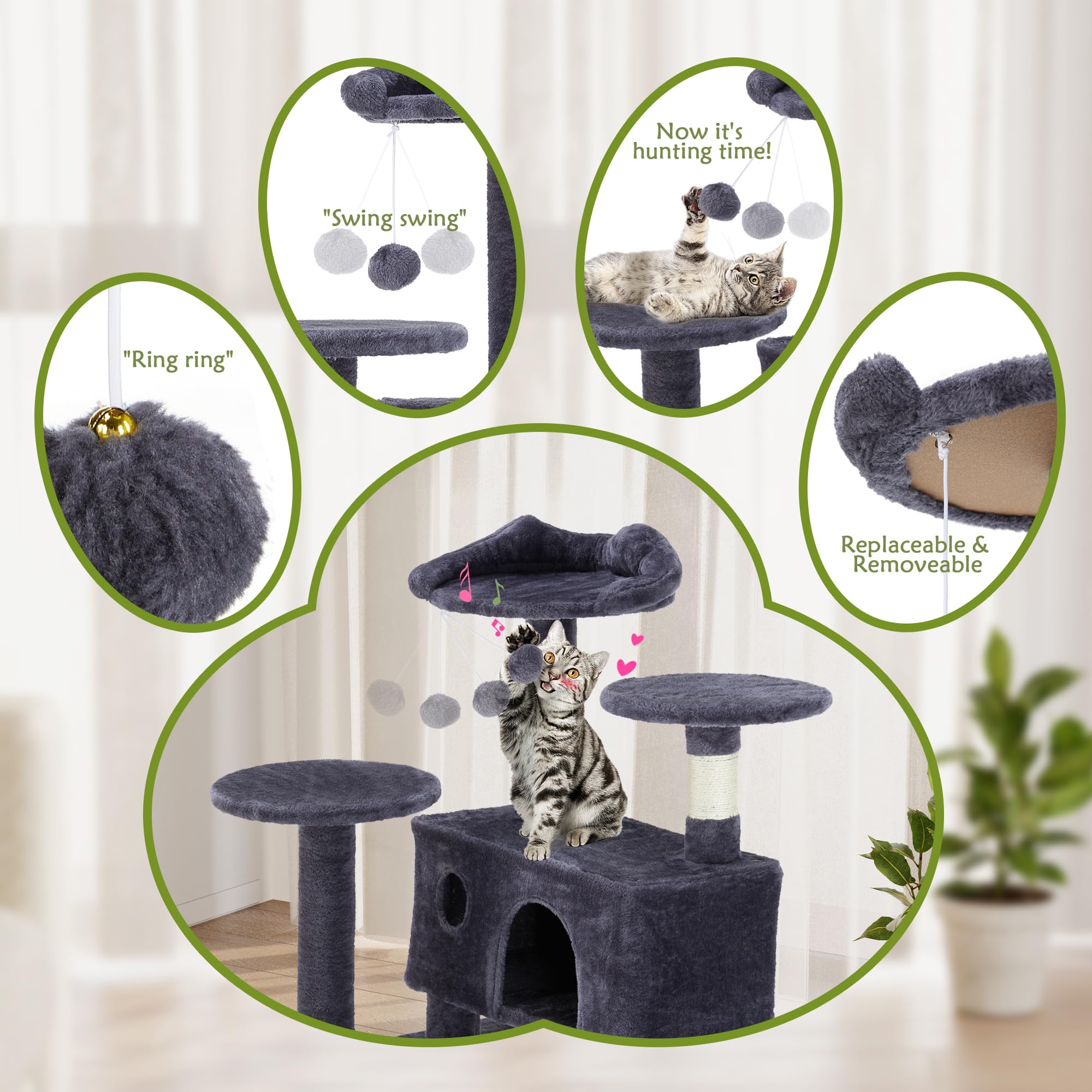 54 Inches Multi-Level Cat Tree Tower, Cat Tree Tower Furniture Activity With Scratching Post, Cats House Play, Toys And Condo Fo