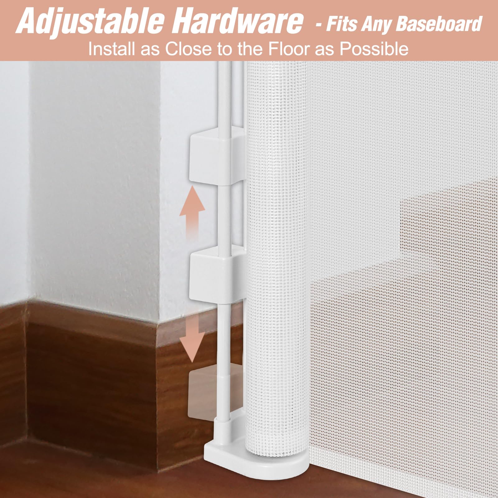 Stcockis Retractable Baby Gate - 42" Tall x 75" Wide, White, Extra Tall with Support Rods, Indoor/Outdoor Dog Gate