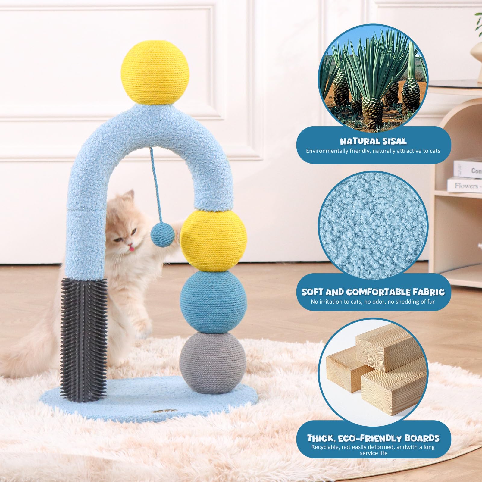 Pawpalace Durable Cat Scratching Post, Natural Sisal Cat Scratcher For Indoor Cats And Kittens, Small Cat Post With Dangling Bal