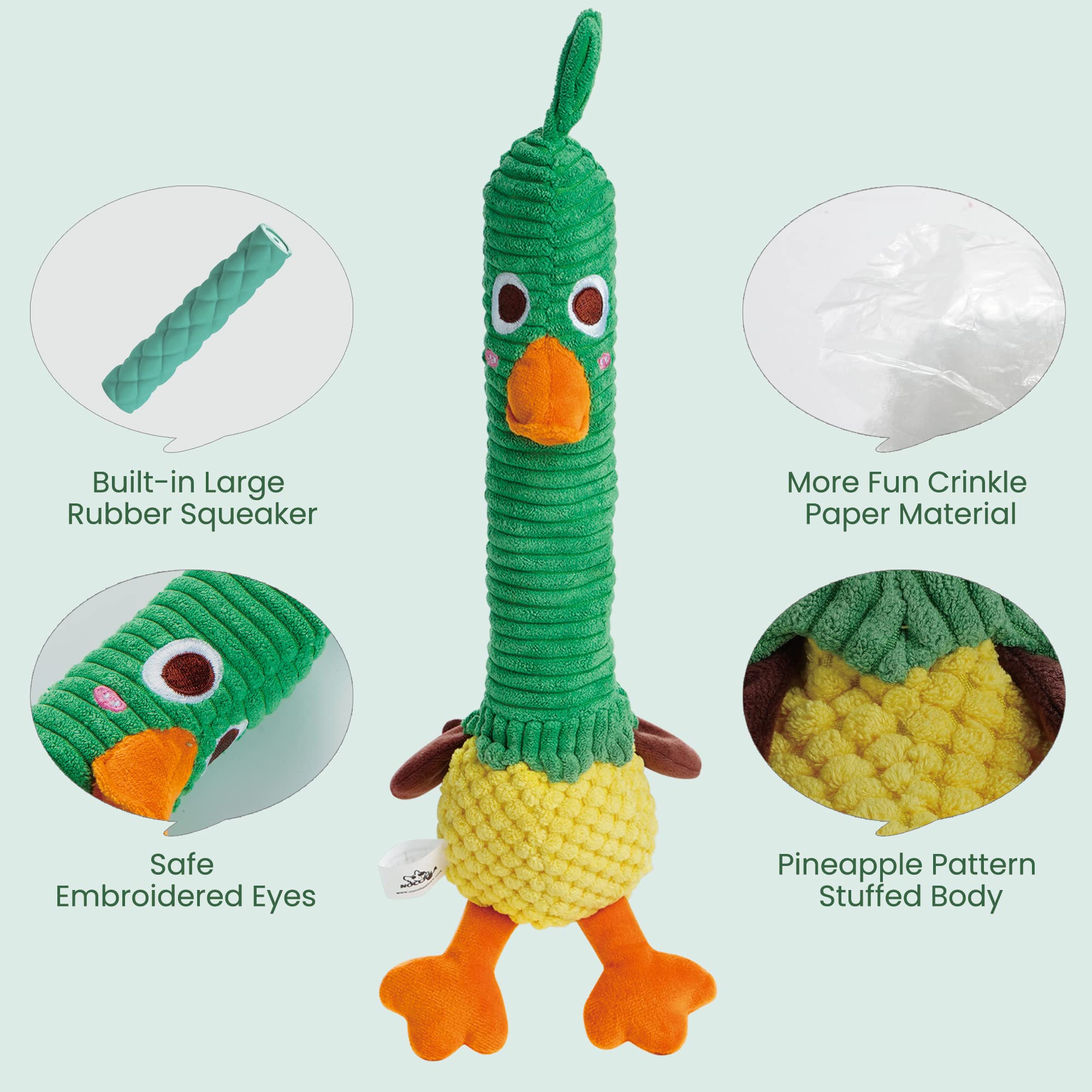 Nocciola 2 In 1 Duck Dog Toy With A Large Rubber Squeaker - Durable Stuffed Squeaky Crinkle Chew Toys For Aggressive Chewers, Me