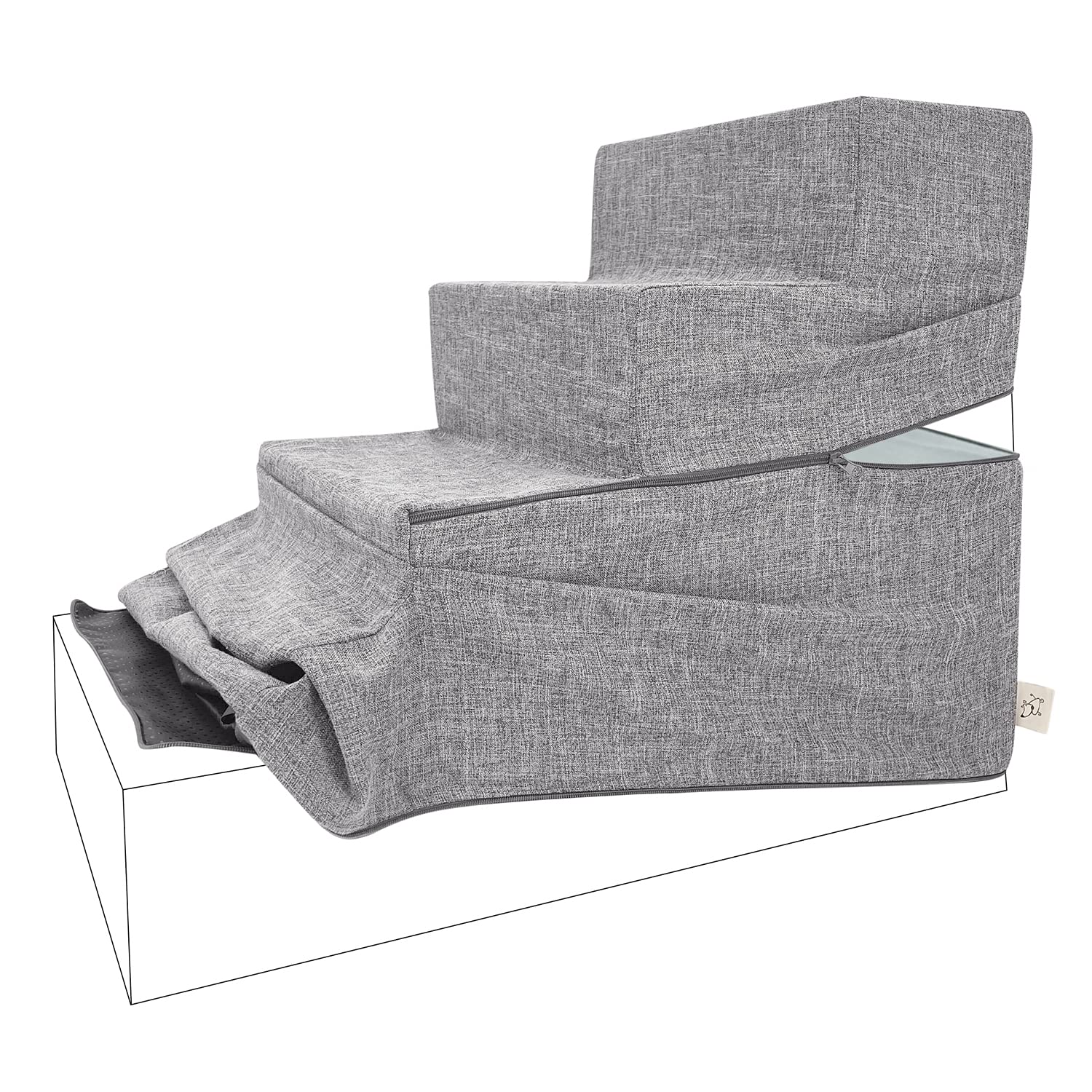 Best Pet Supplies Foldable Pet Stairs Cover For Foam Dog Ramps, Replacement Slip With Non-Slip Step Surface, Plush And Soft Fabric, Provides Paw Traction And Stability - Gray Linen, 4-Step