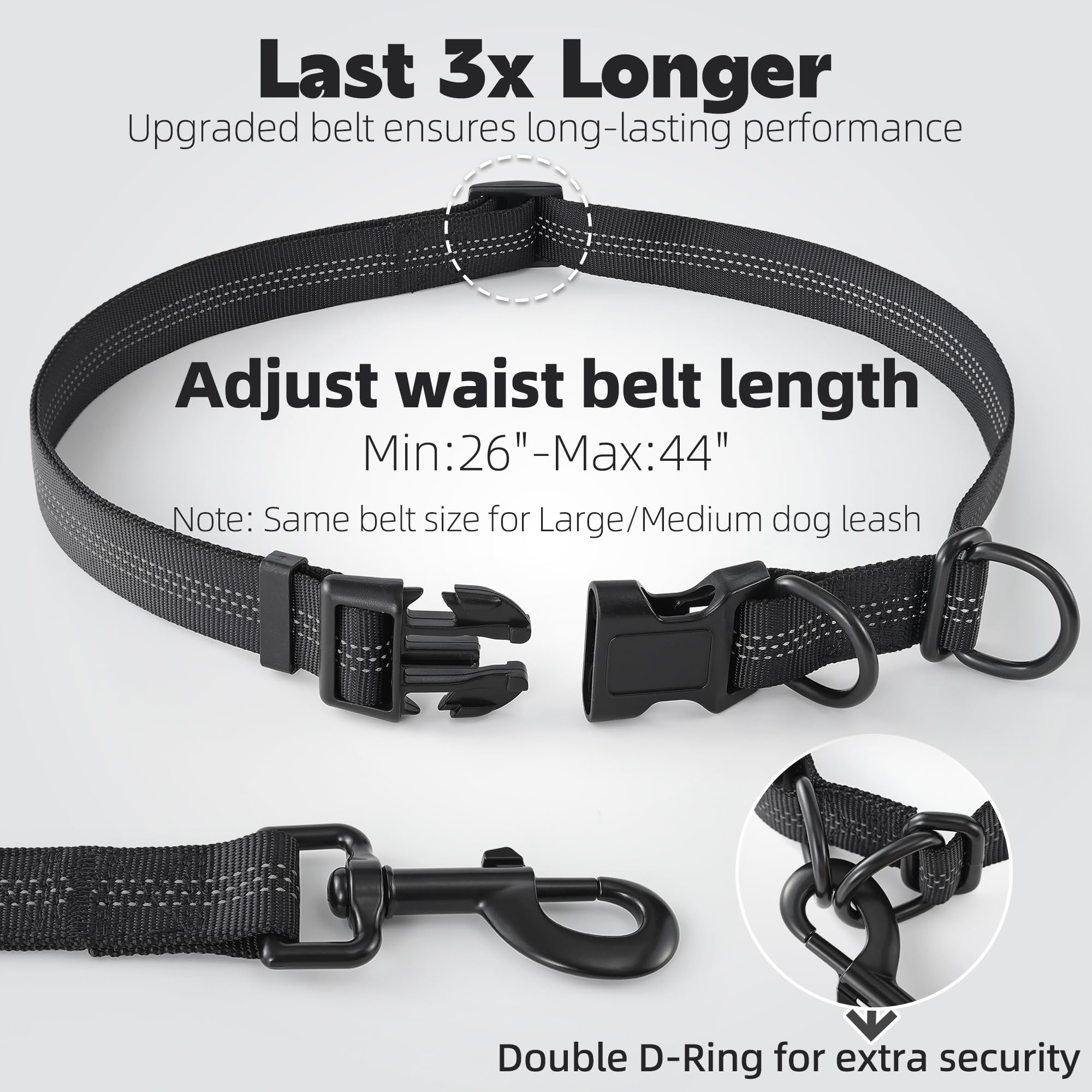 Mile High Life | Retractable Hands Free Dog 7Ft Leash | Waist Running Adjustable | Reflective Dual Black Bungees | Dual Handles | Small Medium Large Dogs | (Brown)