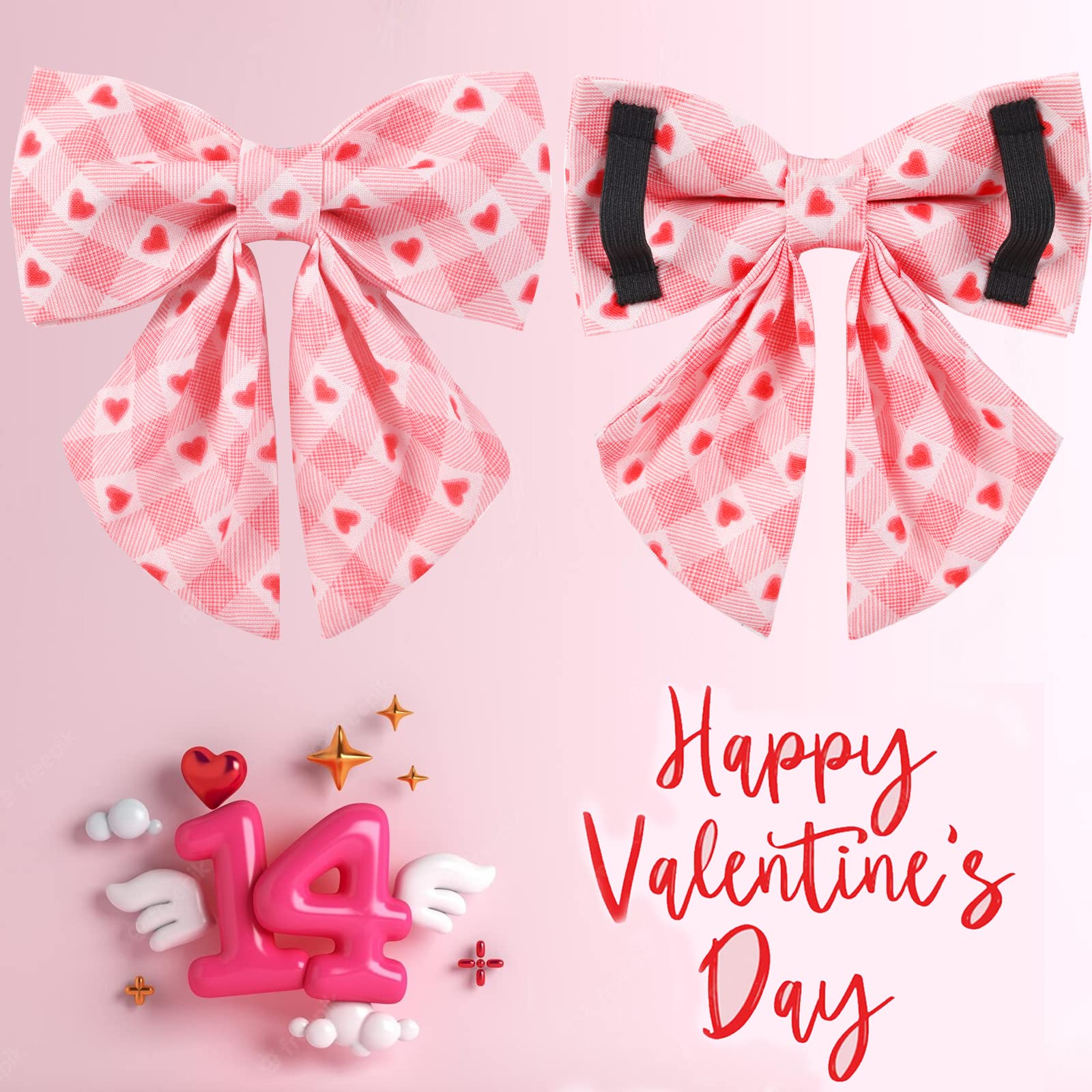 Up Urara Pup Valentine Dog Collar With Bow Tie, Valentine Bowtie Collar For Small Girl Boy Dog, Cotton Collar With Metal Buckle, Valentine’S Day Gift Pet Collar, S, Neck 10-16In, Pink Plaid